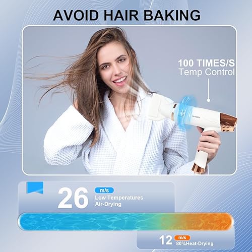 Miniatura 2 de Secador de pelo, secador de pelo iónico de 1800 W, mango plegable, motor sin escobillas de alta velocidad de 110000 RPM para secado rápido, secadora
