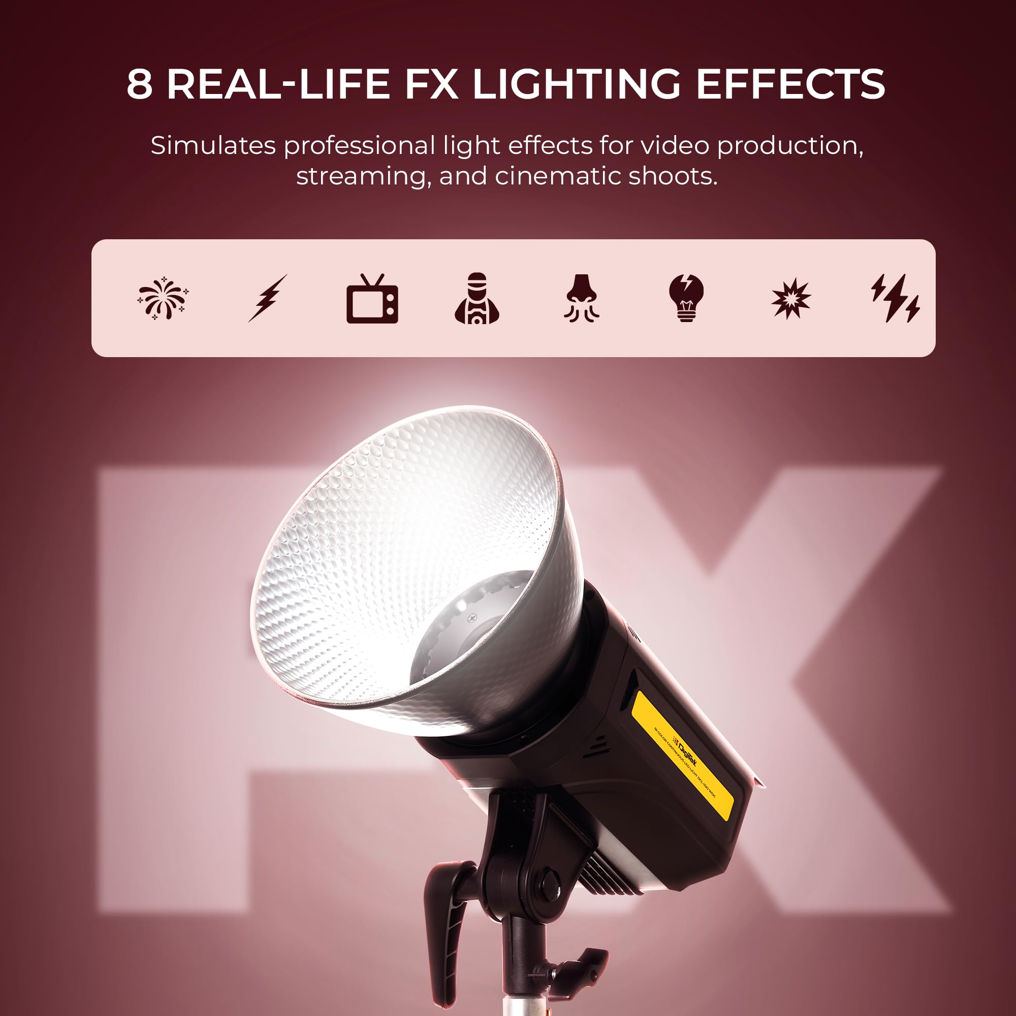 Digitek Lite DCL-100 WDC 100W Bi-Color COB LED Video Light with Reflector, 2700K-6500K, High CRI, 10600 Lumens, 8 FX Effects, Continuous Studio Light for Photography & Videography — Amazon image 3