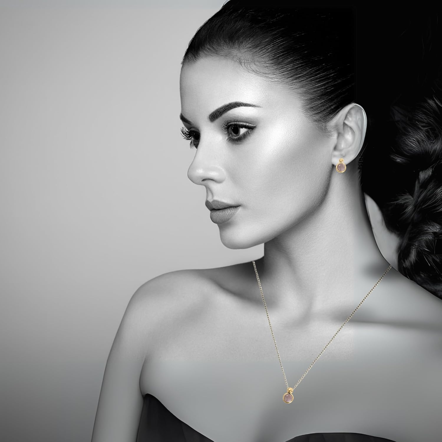 Brazilian Designed Gold Plated Earrings and Necklace with natural gemstone - Comfy Hypoallergenic Statement Jewelry set for Women 0.7 inch (1,8 cm) Made in Brazil - Image 8