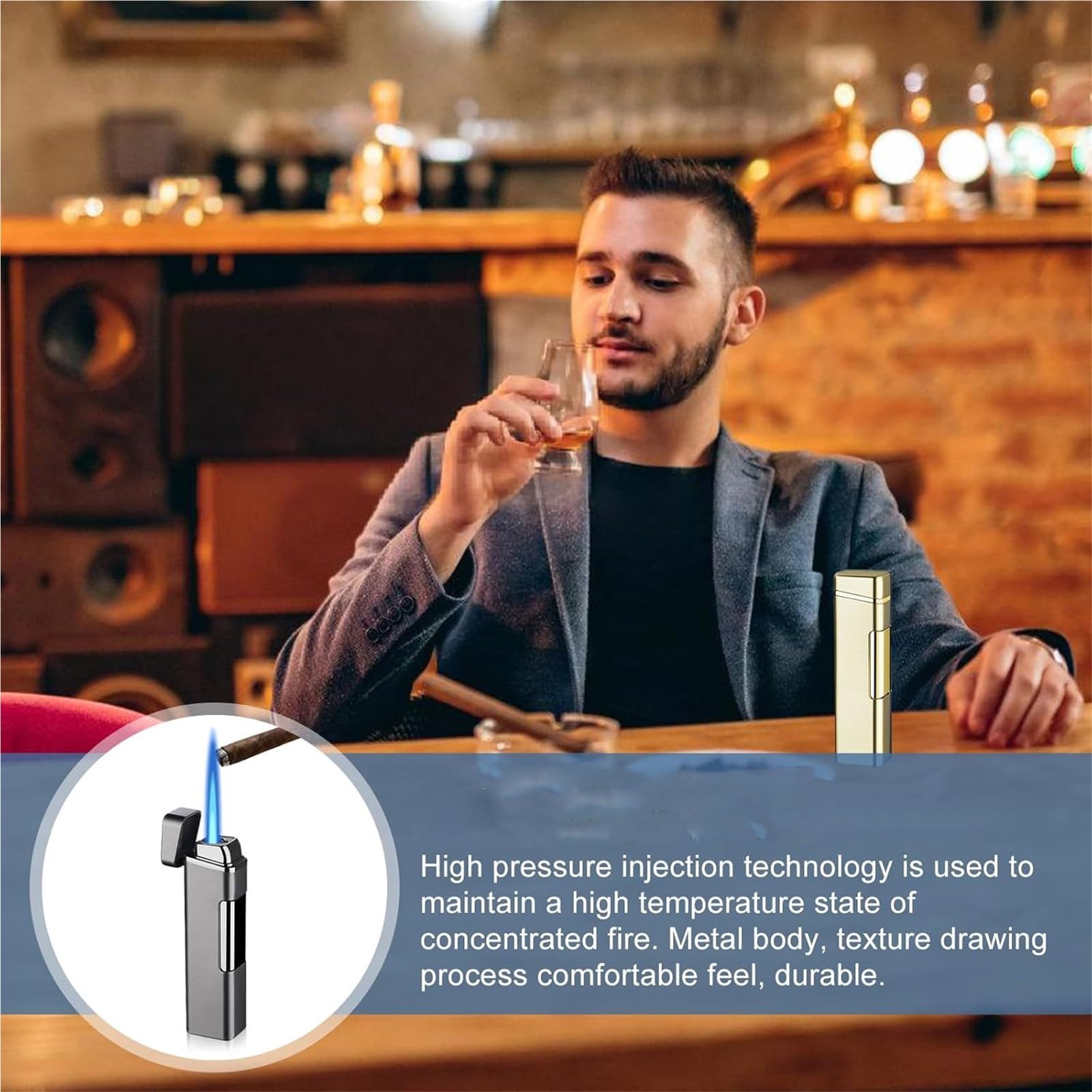 Lot de 3 briquets rechargeables au gaz butane coupe-vent avec flamme réglable, idéal pour la cuisine, le camping, cadeaux pour hommes (gaz non inclus)
