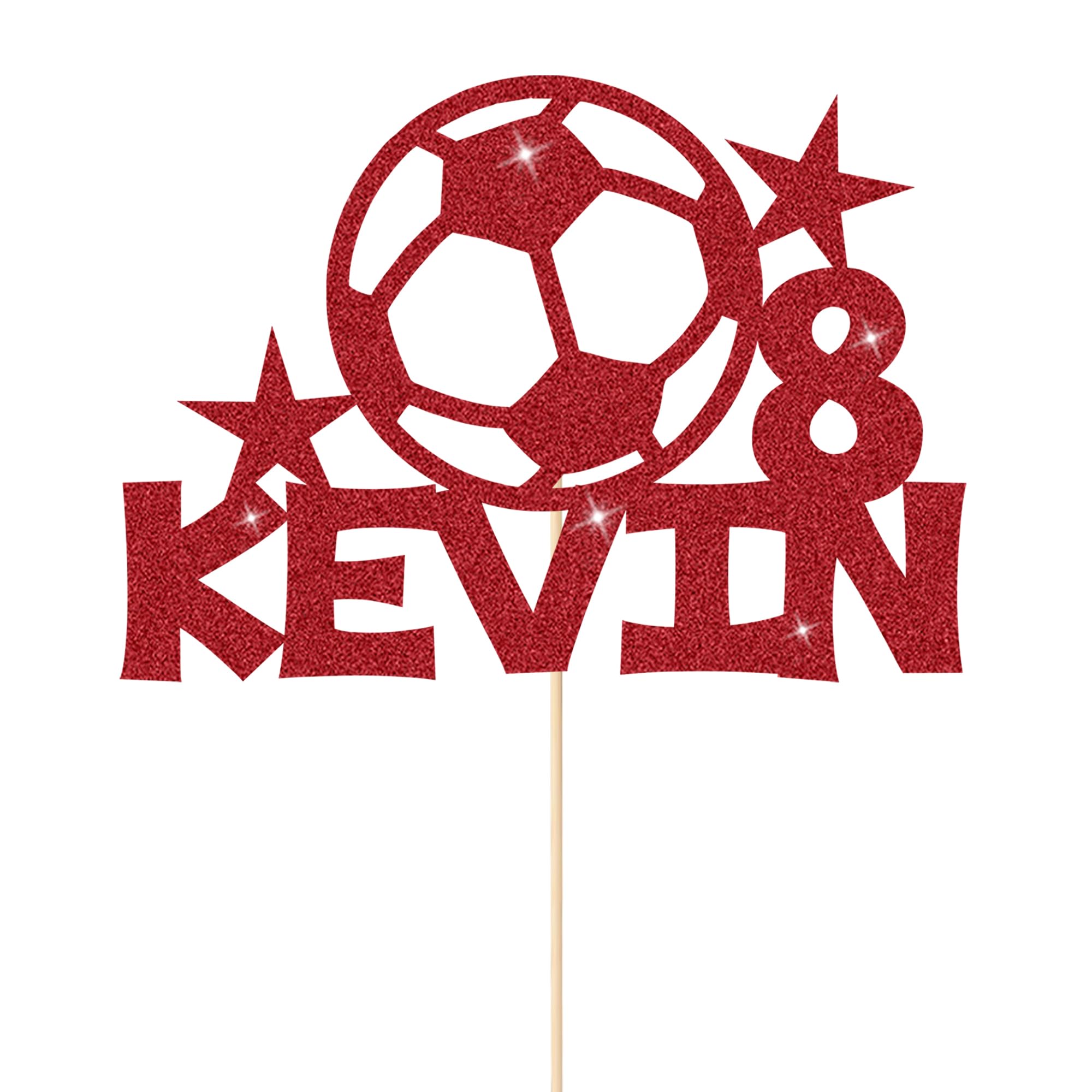 Personalised Cake Toppers Football Cake Topper for Kids Boys Football Cake Decorations Glitter Cake Toppers Gifts for Men with Any Age & Name for Son Football Lovers(Red)