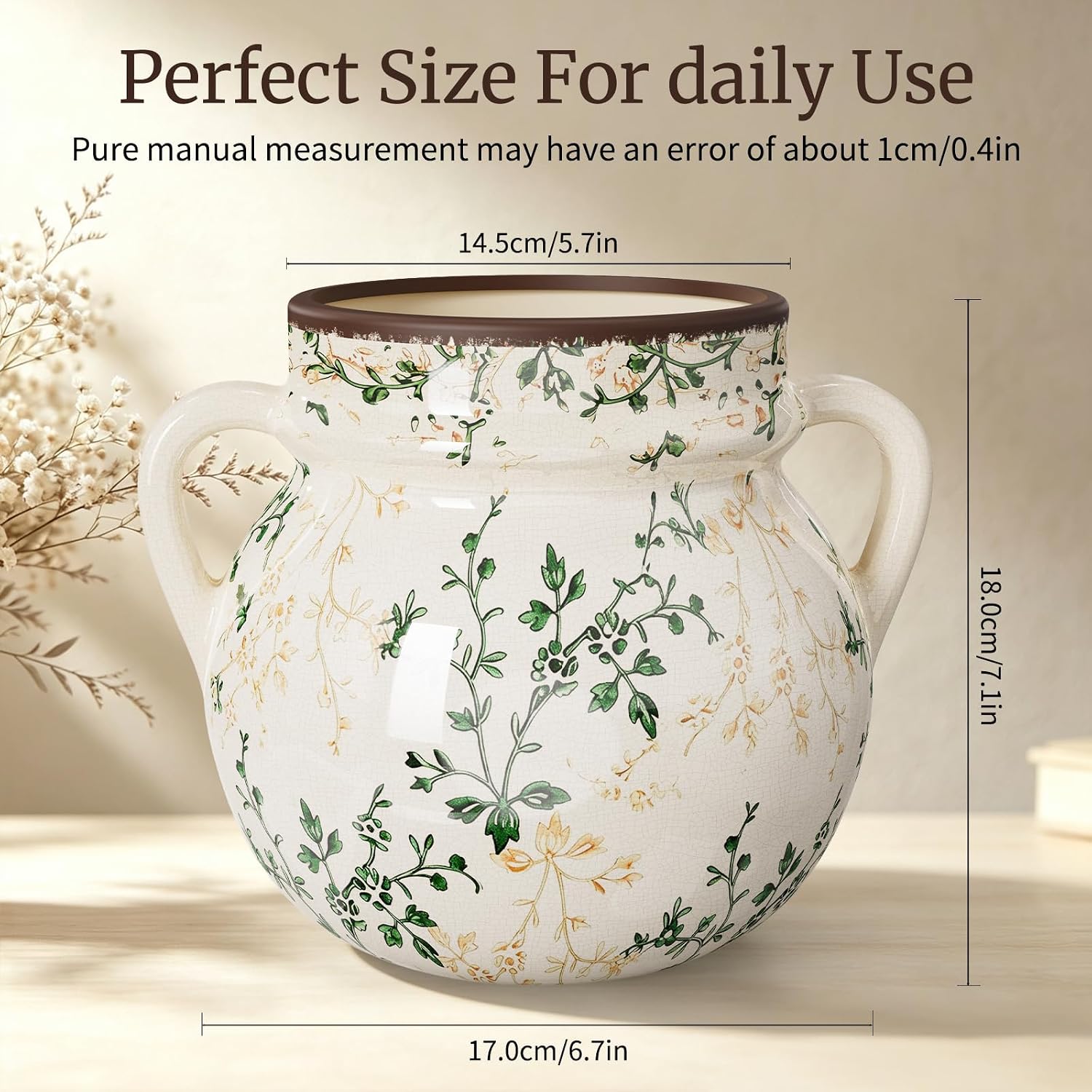 Yawinhe Ceramic Utensil Holder, 7.1 Inch Kitchen Storage Crock, Green