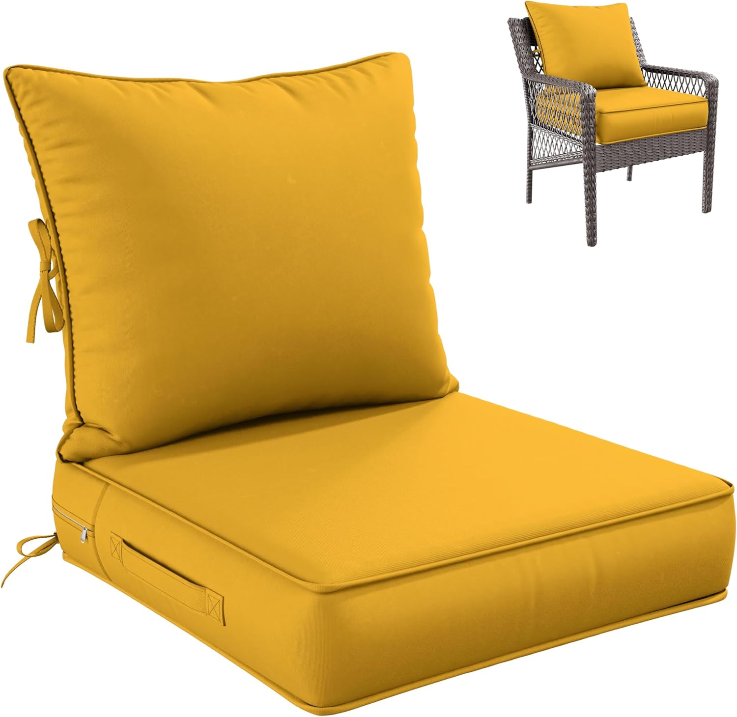 Premium Outdoor Seat Cushion Chair Cushions for Patio Furniture 24 L X 24 W X 5 H Waterproof & Fade Resistant Deep Seat and Backrest Cushion Set with Removable Covers for Chair, Sofa