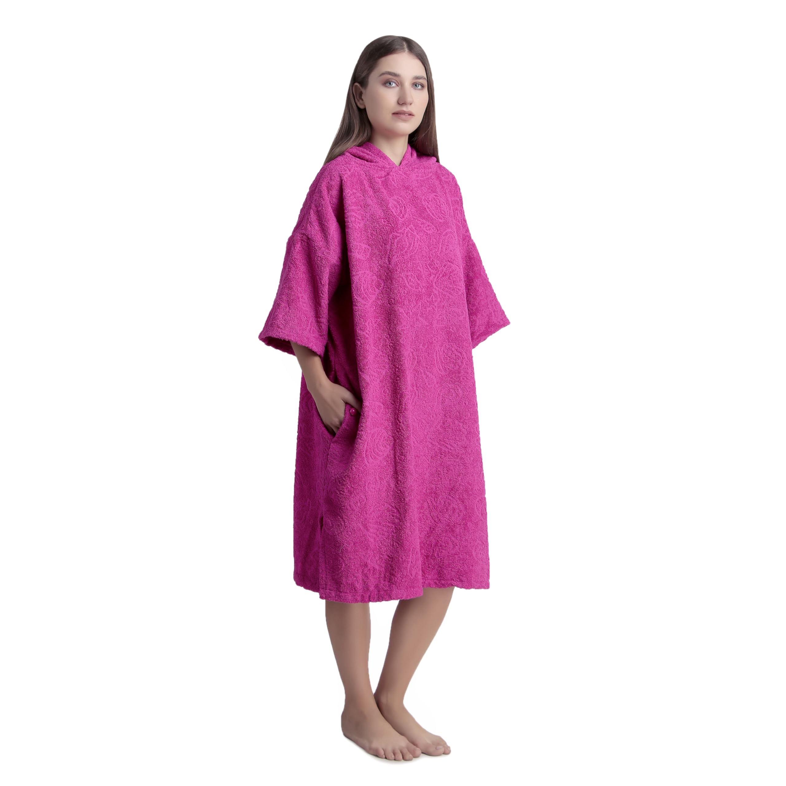 Allen & Mate Unisex Pink Starfish 100% Cotton Hooded Surf Poncho Changing Robe - Quick Absorbent Wetsuit Changing Towel With Pocket For Surfing Men & Women