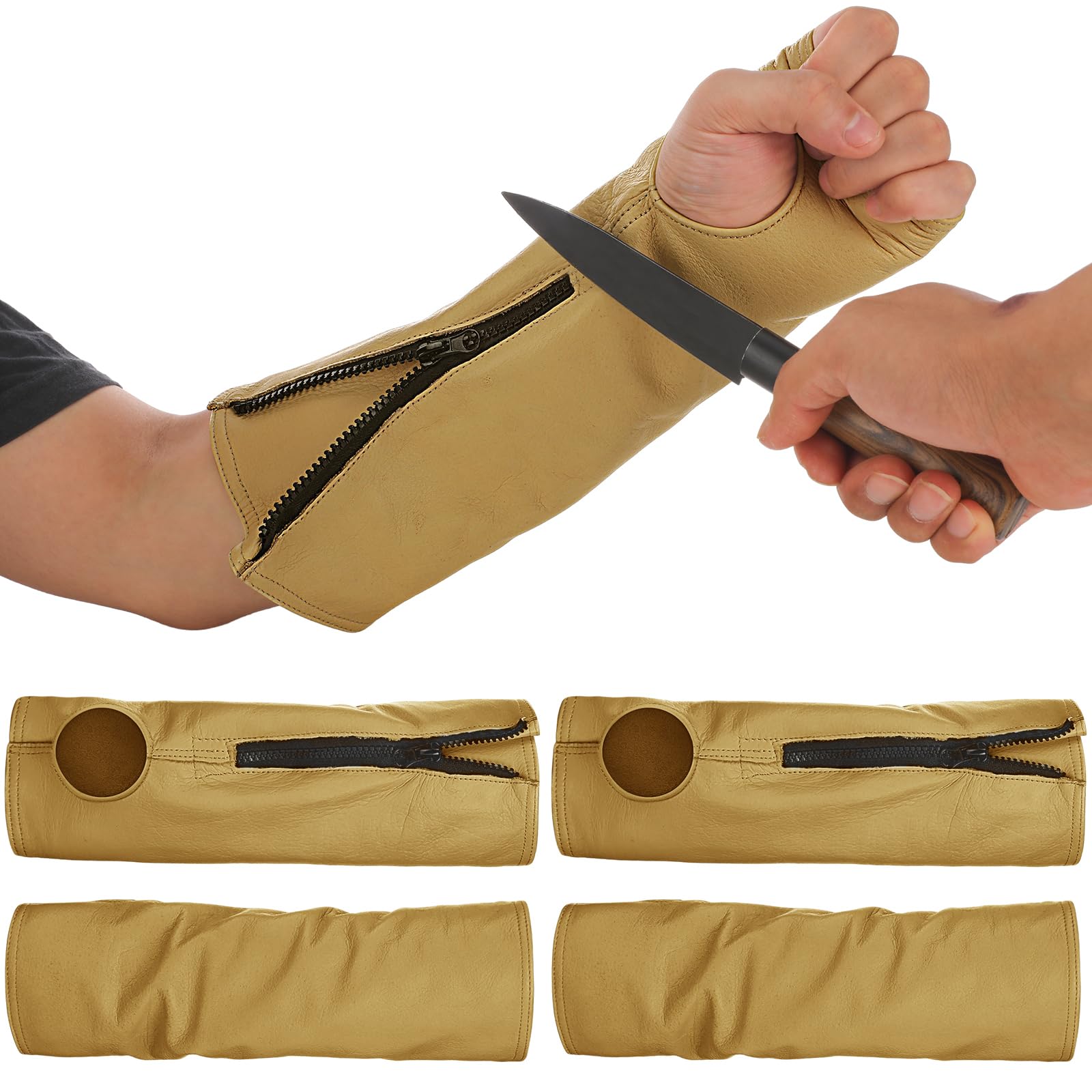 Suhine 2 Pairs Leather Arm Guards Leather Welding Work Sleeves Cut Resistant Arm Protectors for Thin Skin Bruising Men Women(Large)