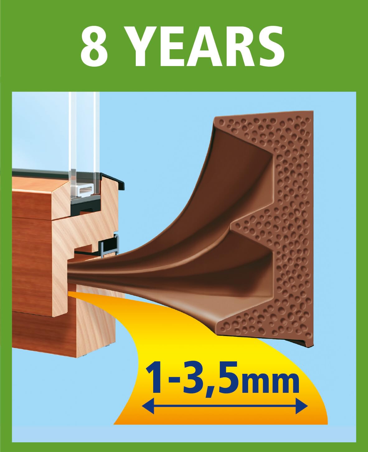 tesa INSULATION S cinta aislante - Junta de goma autoadhesiva para el aislamiento de huecos en ventanas y puertas - Marrón - 10 m x 9 mm x 4 mm