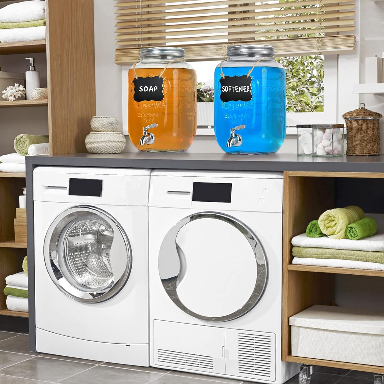  | 2-Gallon Glass Drink Dispenser for Parties, Beverage Dispenser with Stainless Steel Spigot, Fruit Infuser, Marker & Chalkboard - 100% Leakproof Water Dispenser for Lemonade & Laundry Detergent: Iced Beverage Dispensers