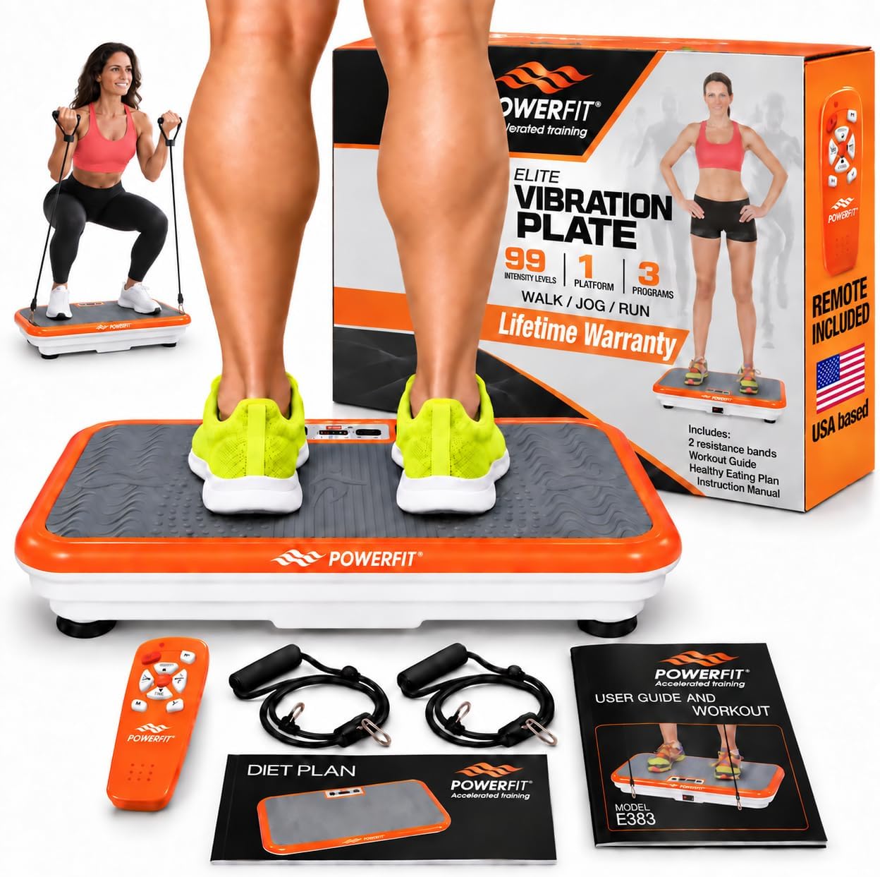 Power Fit Vibration Plate Exercise Machine, Powerfit Elite Vibration Platform, Power Plate, Body Vibration Plate for Lymphatic Drainage, Body Shaker Weight Loss - Remote, Resistance Bands & Diet Plan