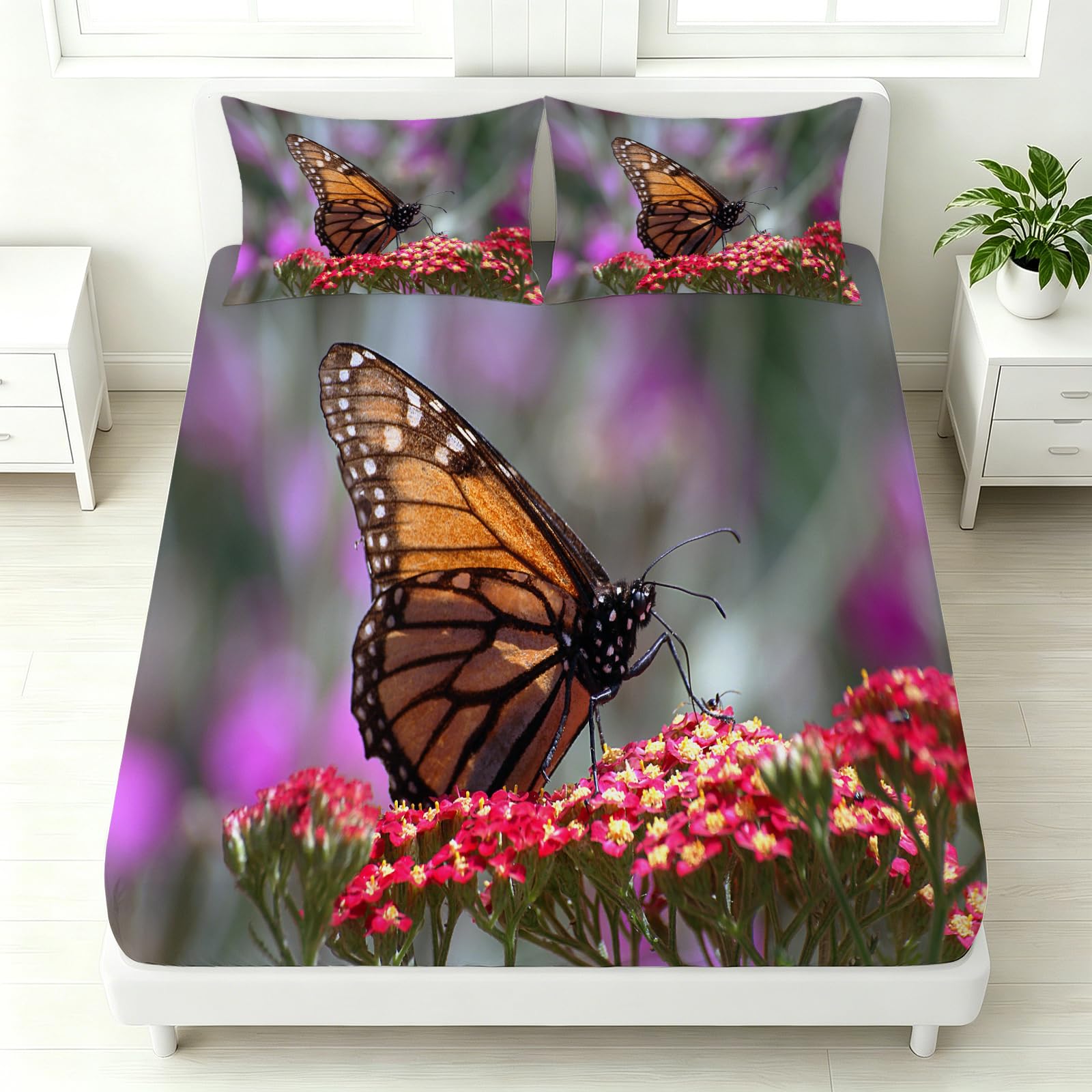 Sábana Bajera Ajustable 180 x 200 Mariposa Flores
