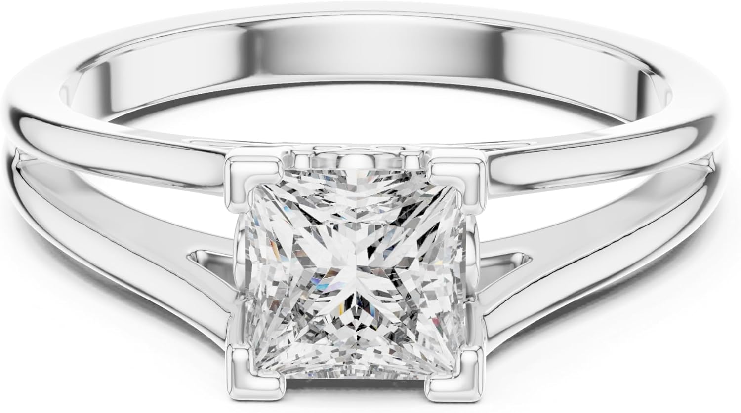 1-5 Ct Rose Gold Princess Cut Solitaire Engagement Ring for Women – Split Shank Band, Elegant Promise Ring, Minimalist Bridal Jewelry