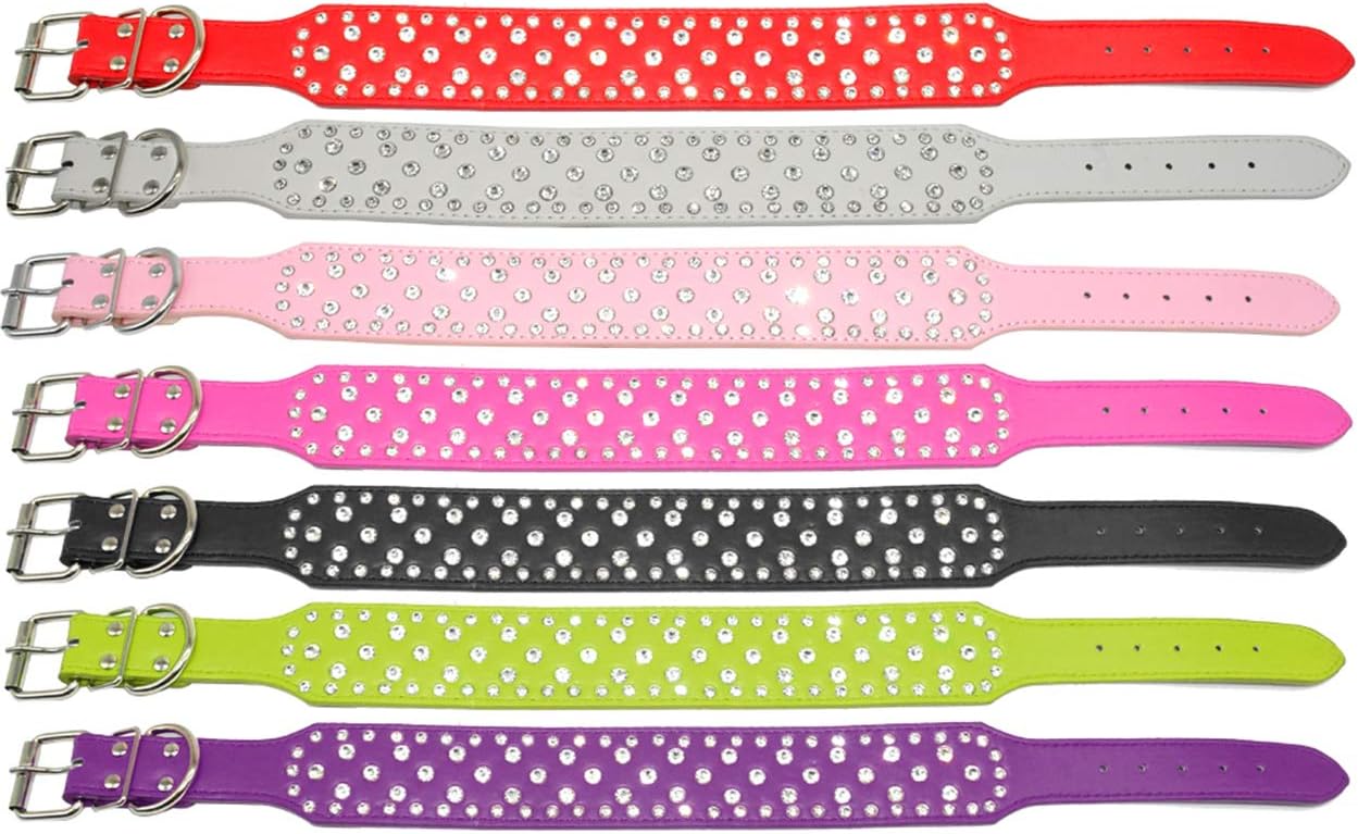 SOCHII Fashion Jeweled Rhinestones Pet Dog Collars Sparkly Crystal Diamonds Studded PU Leather Collar for Medium & Large Dogs Pitbull Black L