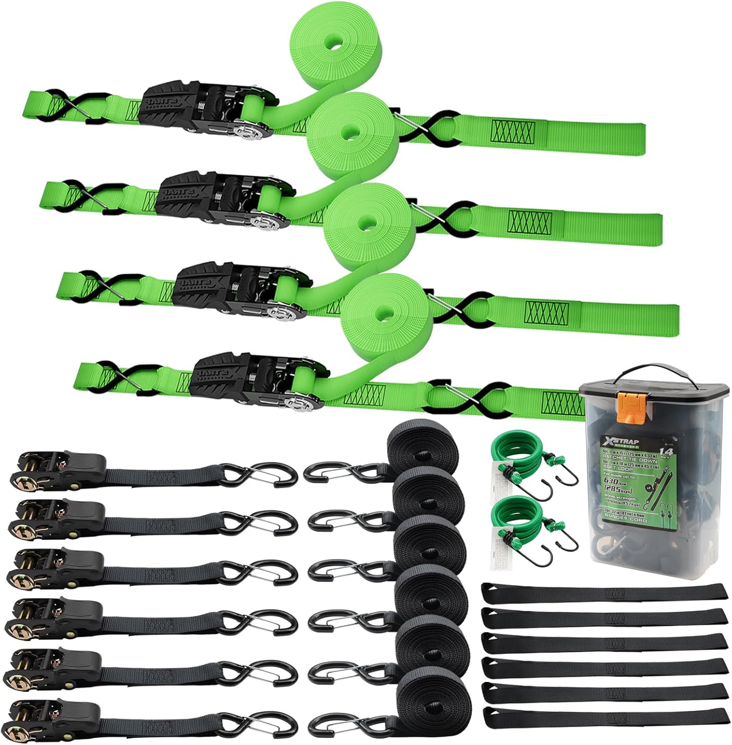 XSTRAP STANDARD Ratchet Tie Down Straps - 6 Pack 1" x 15' - 1890 lbs Breaking Strength+ 4 Pk - 1'' x 15 Ft - 630 Lbs Load Cap Ratchet Tie Down Straps for Motorcycle, Truck
