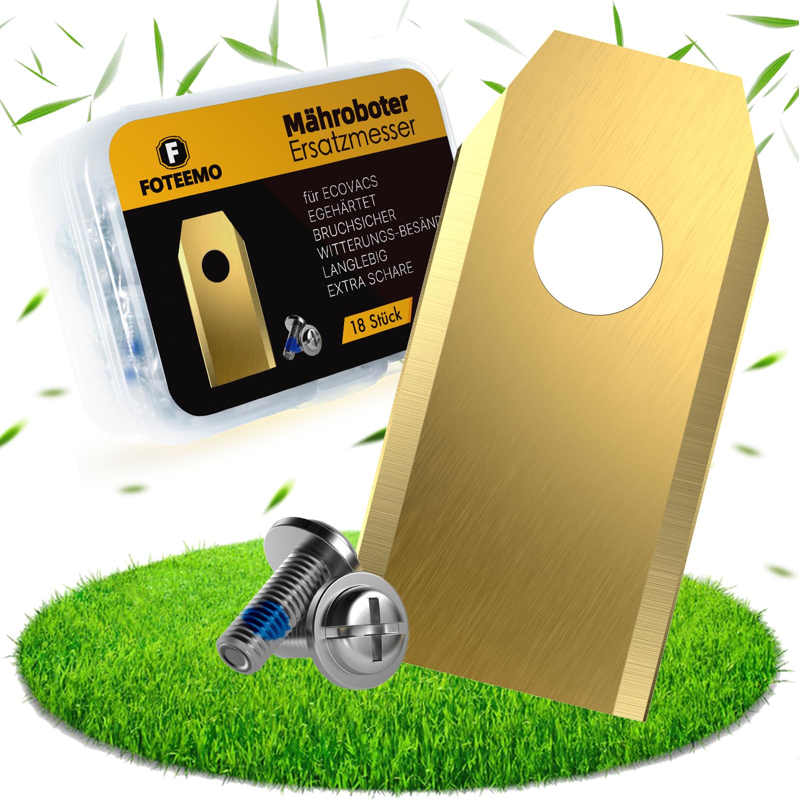 FOTEEMO Robotic Mower Blades Compatible with Ecovacs Goat, 18 pcs Robotic Lawnmower Blades Compatible with All Ecovacs Lawn Mower Blades Robotic Lawn Mower Replacement Blades