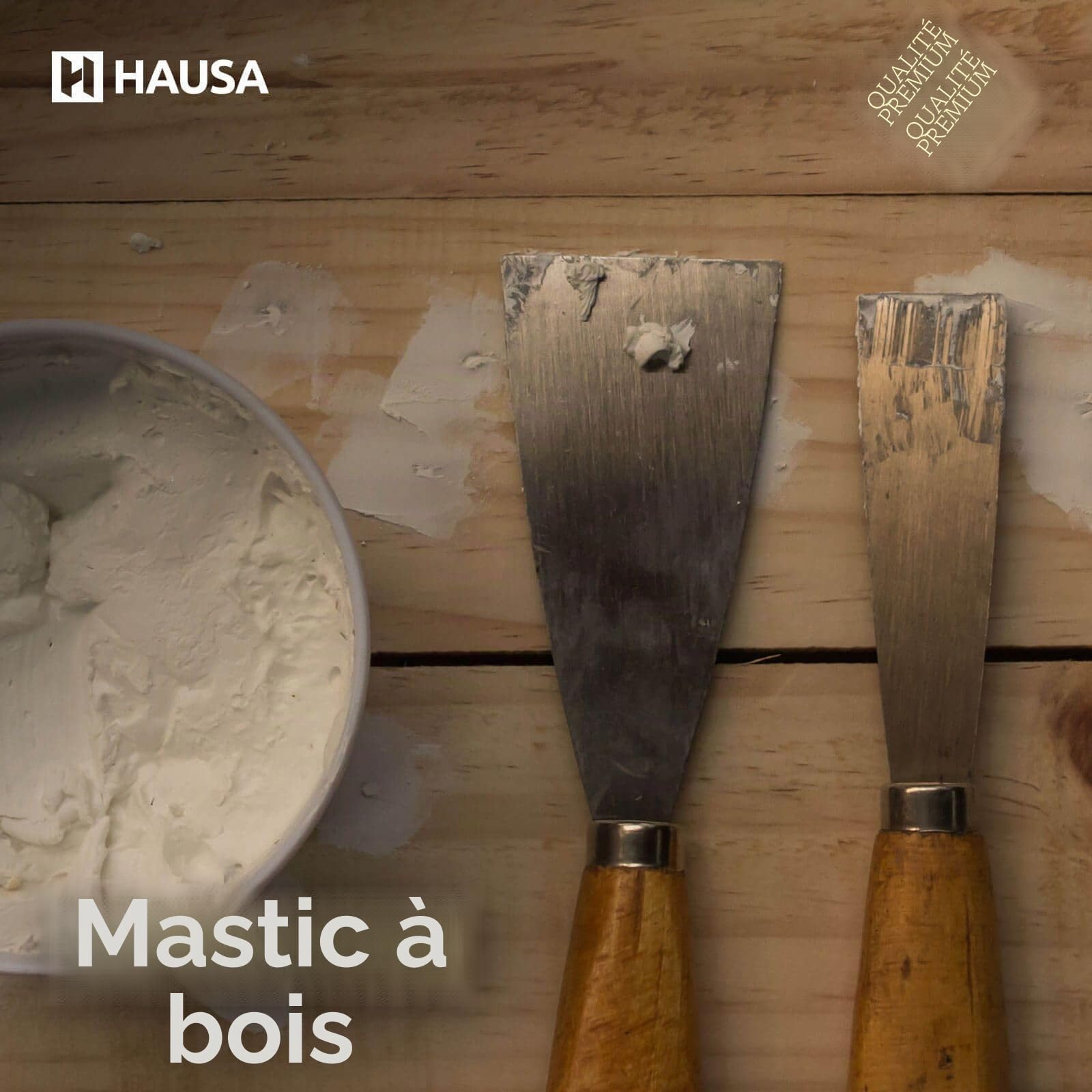 Hausa Mastic bois acrylique 1 kg Noir - Réparation bois - Séchage rapide - Résistant