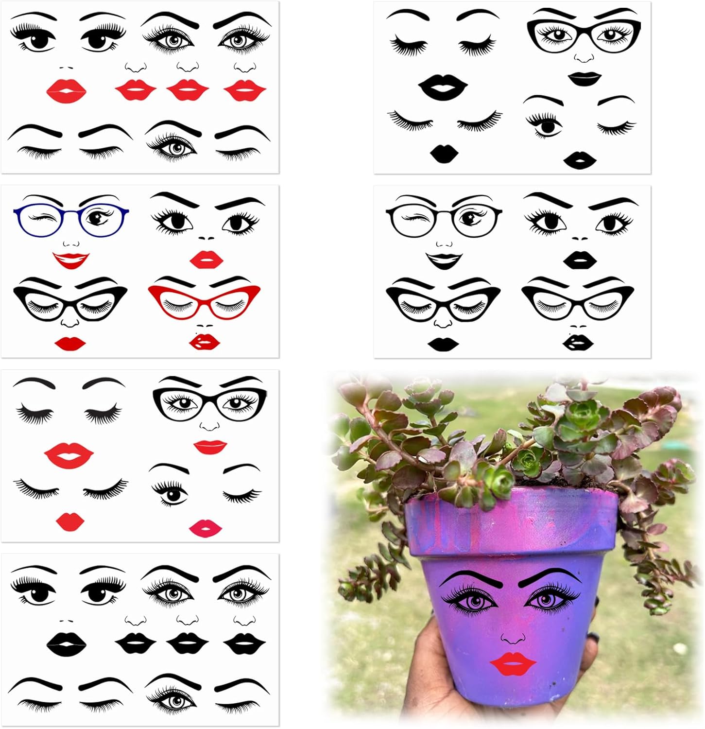 Amazon.com: Face Stickers for Crafts Lips Mouth Eyes Eyebrows Nose ...