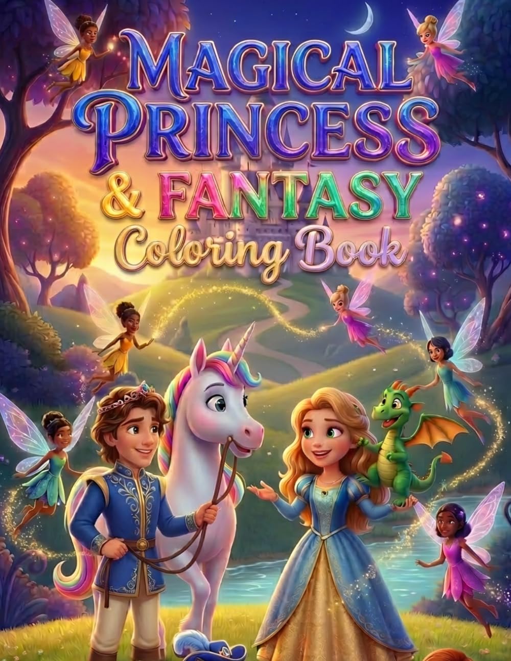 Magical Princess, Fairy & Fantasy Coloring Book for Kids & Adults: Cute Fantasy Princesses, Fairies & Princes for Relaxation, Creativity & Fun