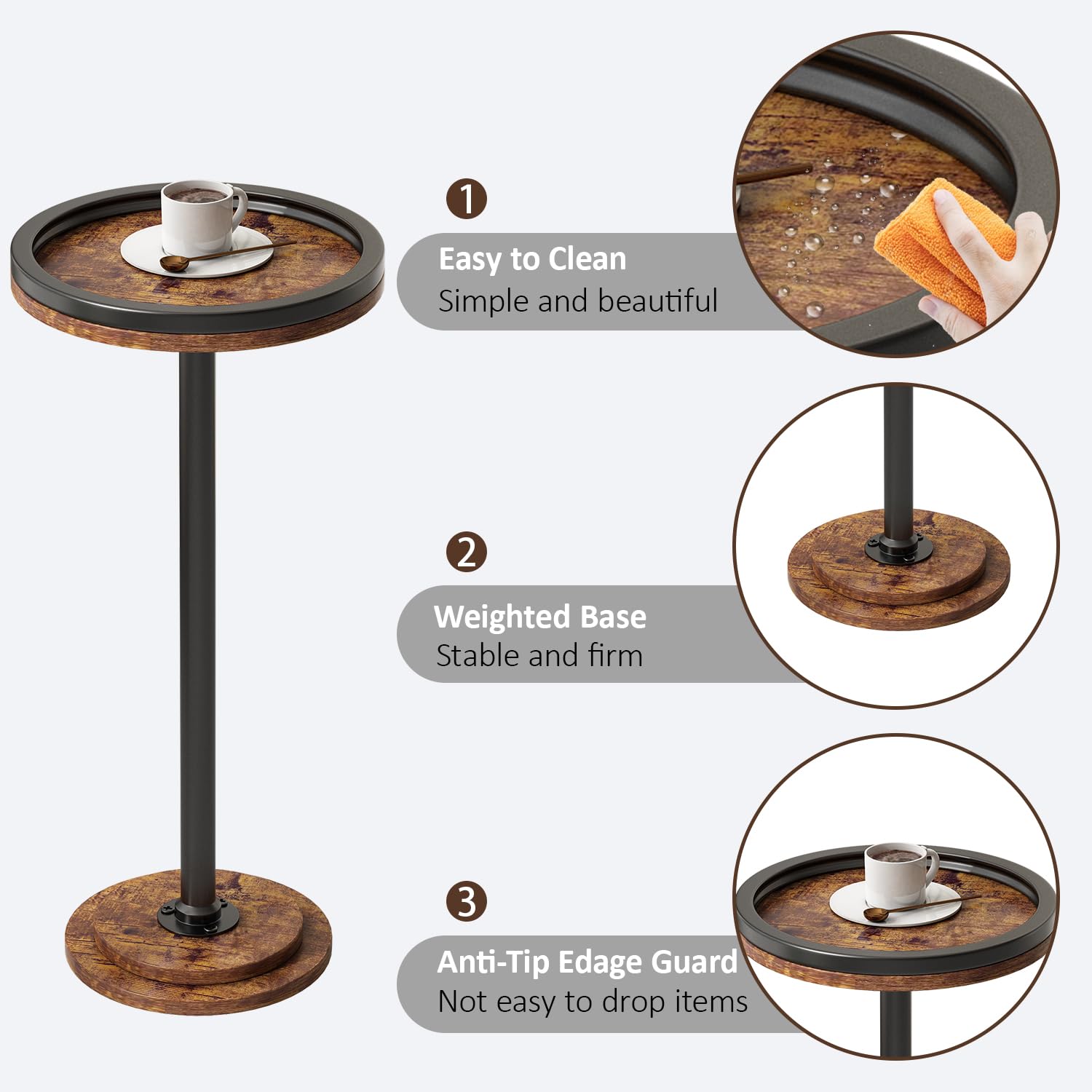 Mesa auxiliar pequeña, mesa redonda para bebidas de Martini para espacios pequeños, soporte de acento moderno con patas de metal sólido, mesita de noche con pedestal de base pesada para sala de 4