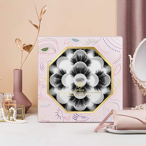 Miniatura 5 de DYSILK Pestañas finas, 7 pares de pestañas 8D, pestañas Postizas, pestañas de visón sintético, ojo de gato, finas, esponjosas, aspecto natural,