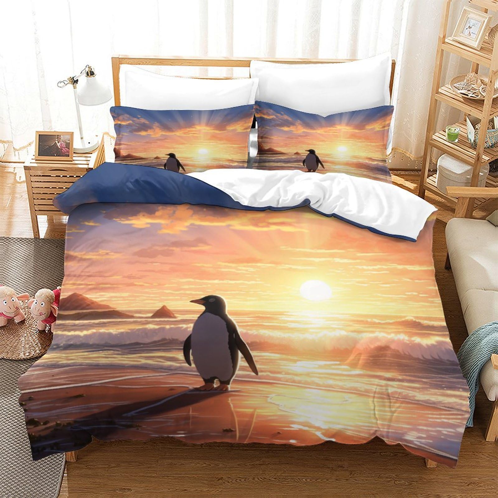 Linge de lit pingouin et housse de couette microfibre respirante 260x220 cm