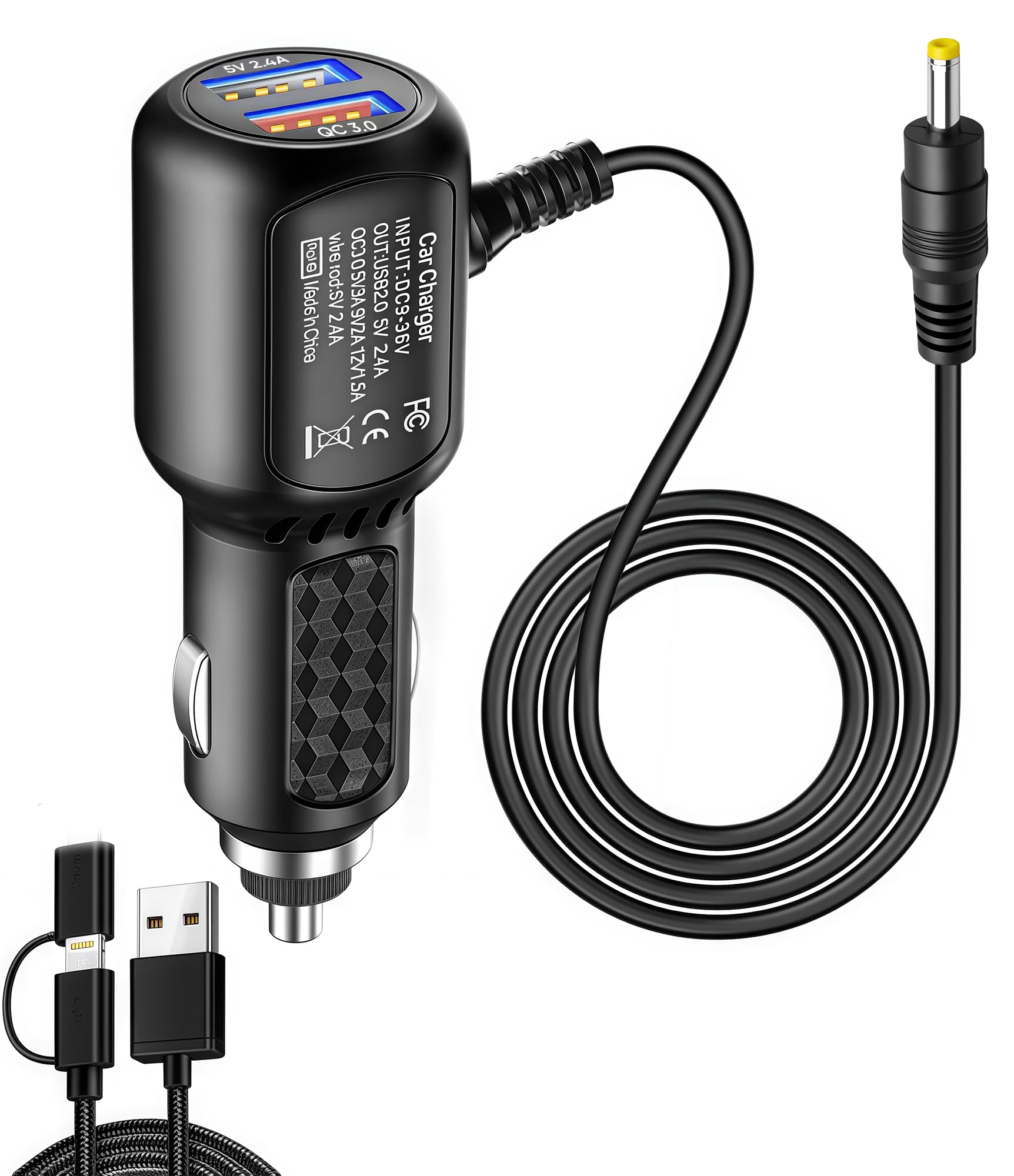 Caricabatterie da auto DC 12 V per lettore DVD portatile, adattatore di ricambio per accendisigari auto, cavo di alimentazione per Sylvania/DBPOWER/UEME/HDJUNTUNKOR/DRJ, cavo di ricarica USB a doppia