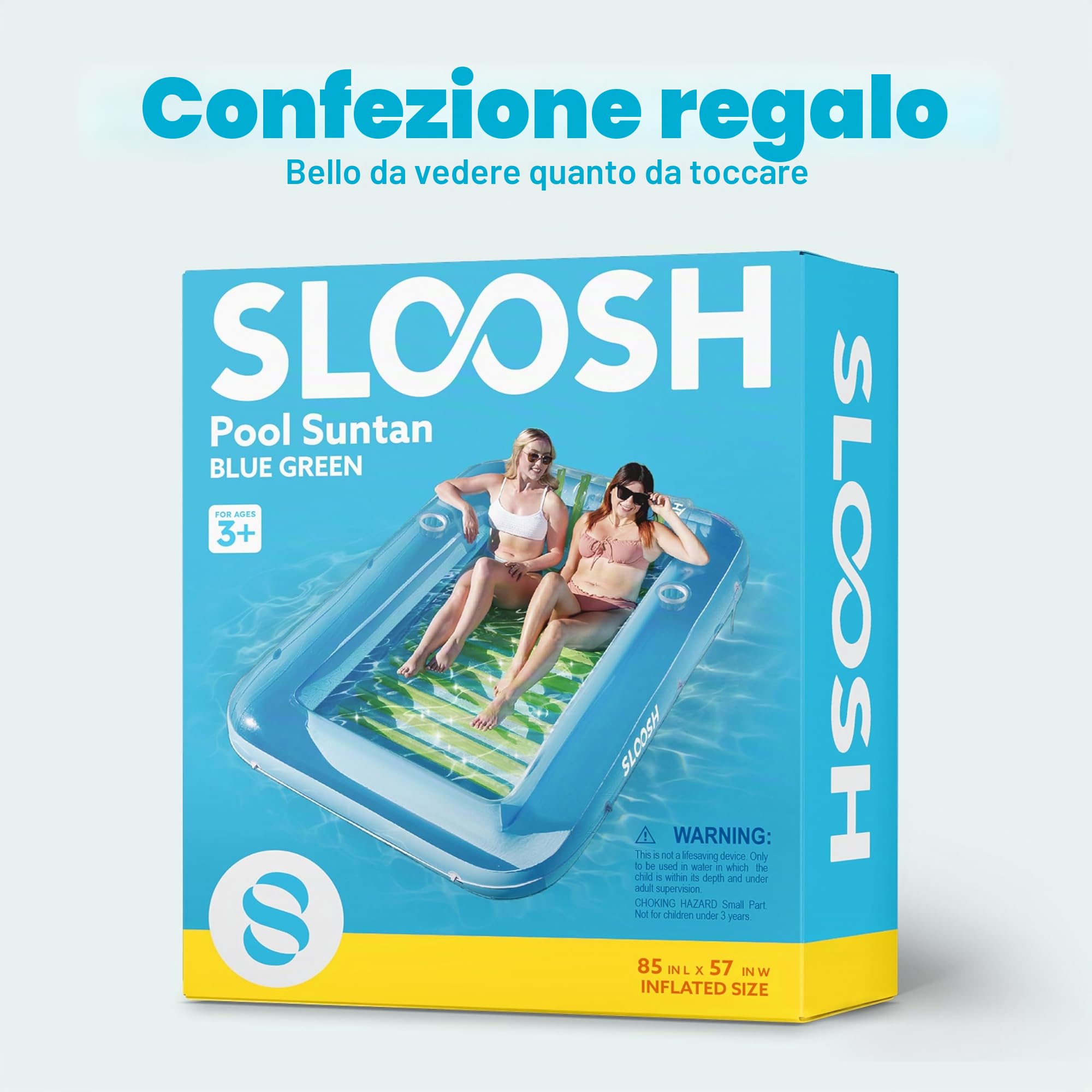 SLOOSH Tanning Pool Sdraio gonfiabile per piscina, con cuscino, 4 in 1, vasca abbronzante, lettino prendisole