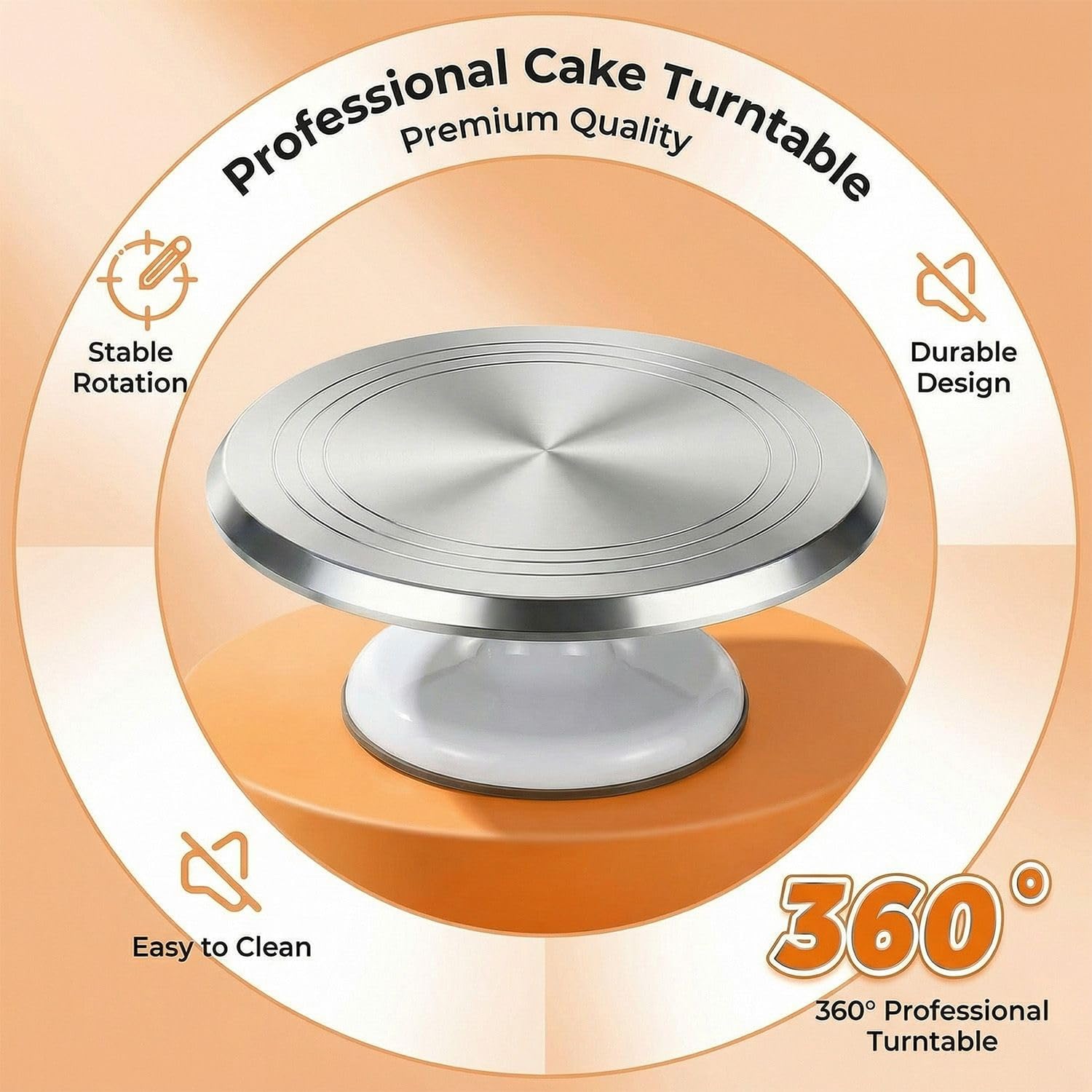 Plato Giratorio para Tartas de Aluminio - Base Giratoria para Decoración Profesional con Set de 144 Accesorios de Repostería Incluye Espátula y Boquillas, Gran Regalo para Mujeres