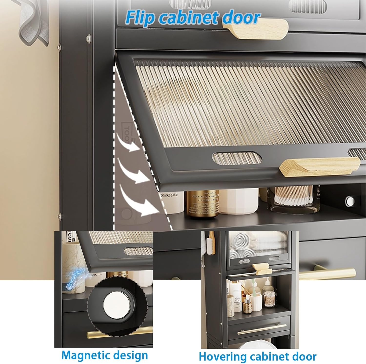 Over The Toilet Storage Cabinet, Floor Standing Bathroom Storage Over The Toilet, Toilet Shelf with Drawers, Flip-top Door Design, Fit Most Showers On Above Toilet Storage(135cm/53.1in)