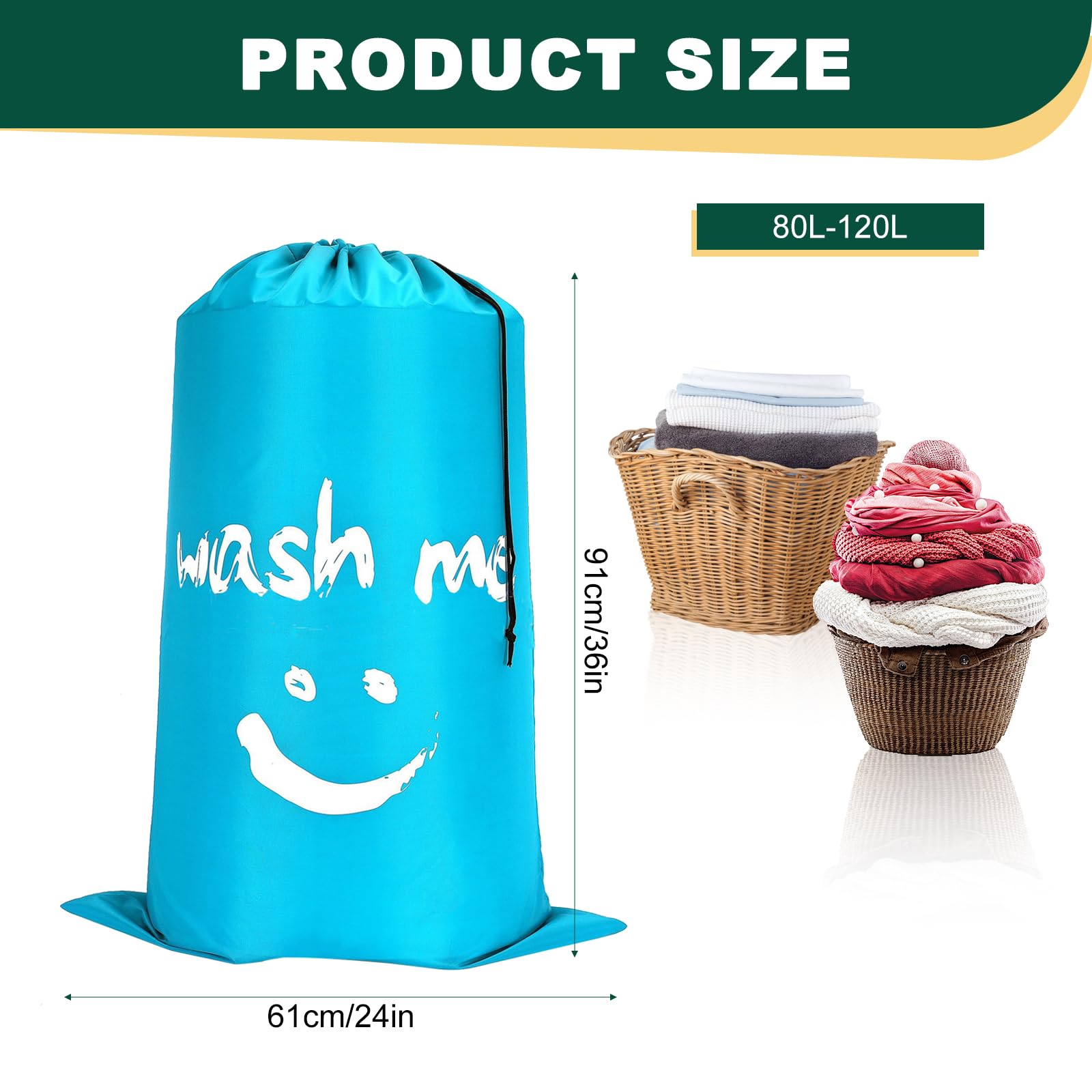 Yeria 3 Pack Large Laundry Bags, Foldable Laundry Bag with Drawstring Closure, Portable Large Capacity 120L - Image 2