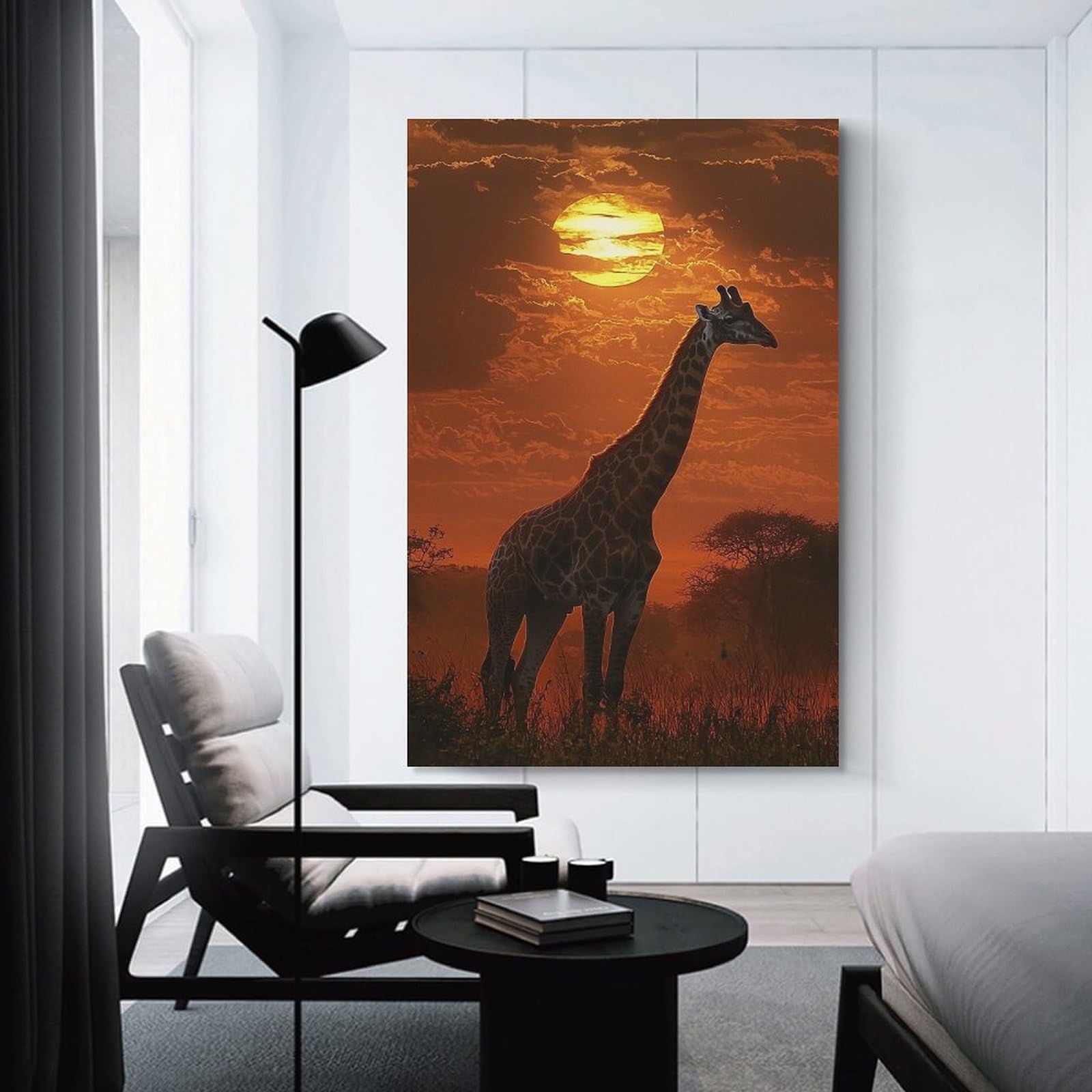 Junmoney Unframe-Style-9 Giraffe Sunset Silhouette Wall Picture Print, 24X36inch(60X90cm), For Gallery Wall Decor And Room Displays, A Versatile Canvas Print For Layering