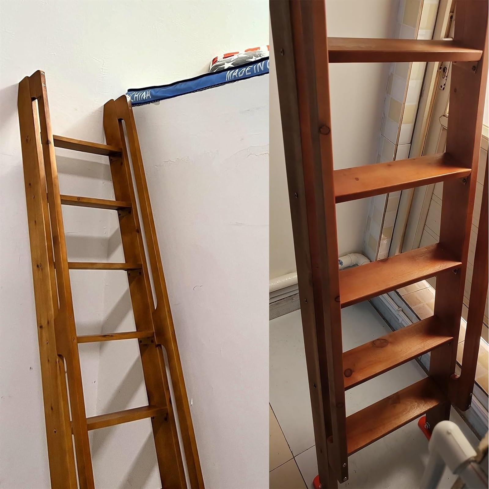 Drabina ze schodkiem do łóżka piętrowego z litego drewna, 150 cm drabina z podwójnym łóżkiem piętrowym do łóżka w akademiku Rv & Łóżko na poddaszu, wielofunkcyjne