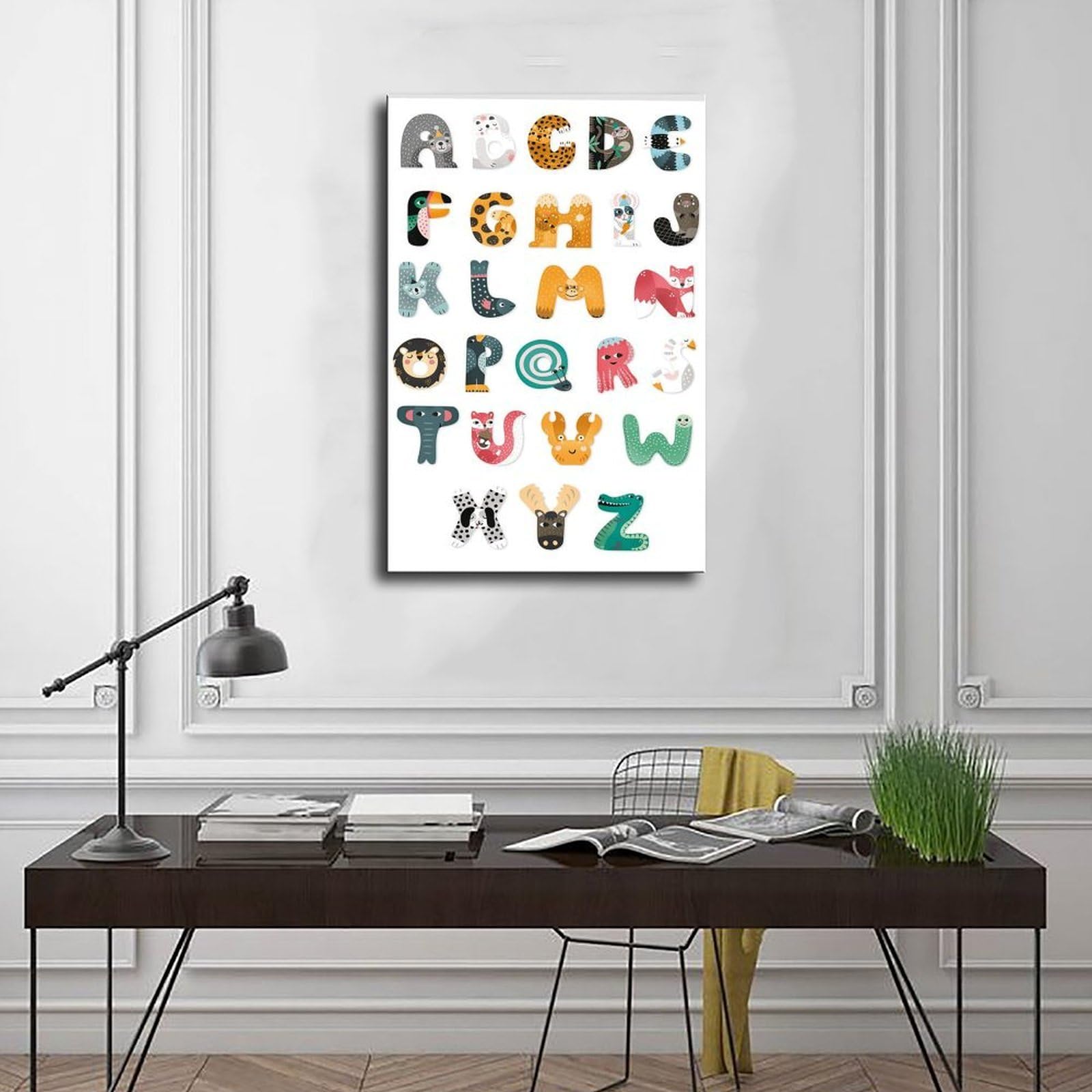 Poster sur toile à thèmes éducatifs Alphabet de A à Z (7) - Décoration murale pour salon, chambre à coucher - 40 x 60 cm