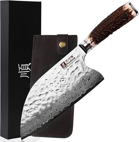 YOUSUNLONG Cuchilla híbrida - Cuchilla de carne serbia - 8 pulgadas - Cuchillo de chef de cocina al aire libre - Cuchillo de chef martillado japonés