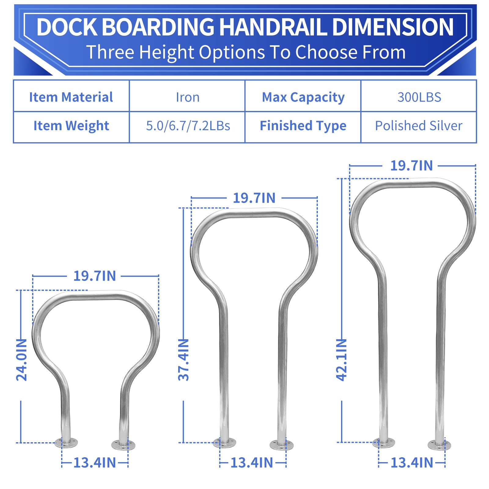 Boat Dock Boarding handrail, Safety Grab bar/Hand Railing for Marina, Dock, Deck, Boat, hot tub(24.0