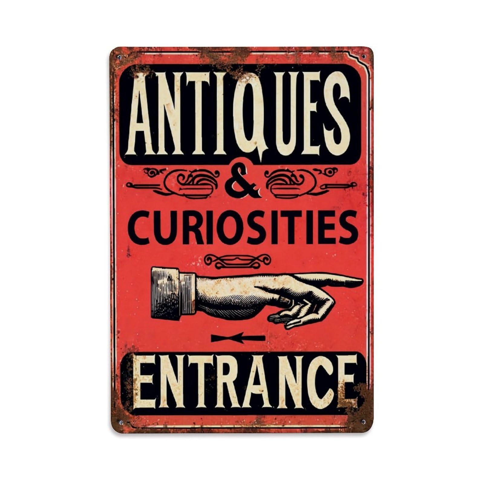 Antiques And Curiosities Entrance Sign Tin Sign Metal Poster Vintage Metal Signs for Home Man Cave Bar Cafe Kitchen laundry room Wall Decorations Gift 8x12Inch