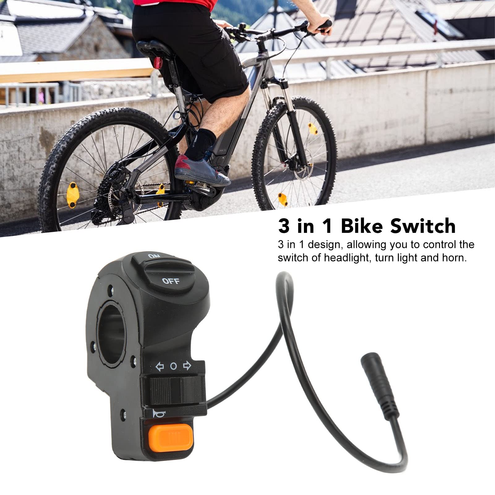 Gonetre Interruptor de Luz para Bicicleta Eléctrica, Montaje en Manillar, Resistente Al Agua, ABS, Fácil Instalación, Interruptor de Luz de para Bicicleta para Patinete Eléctrico