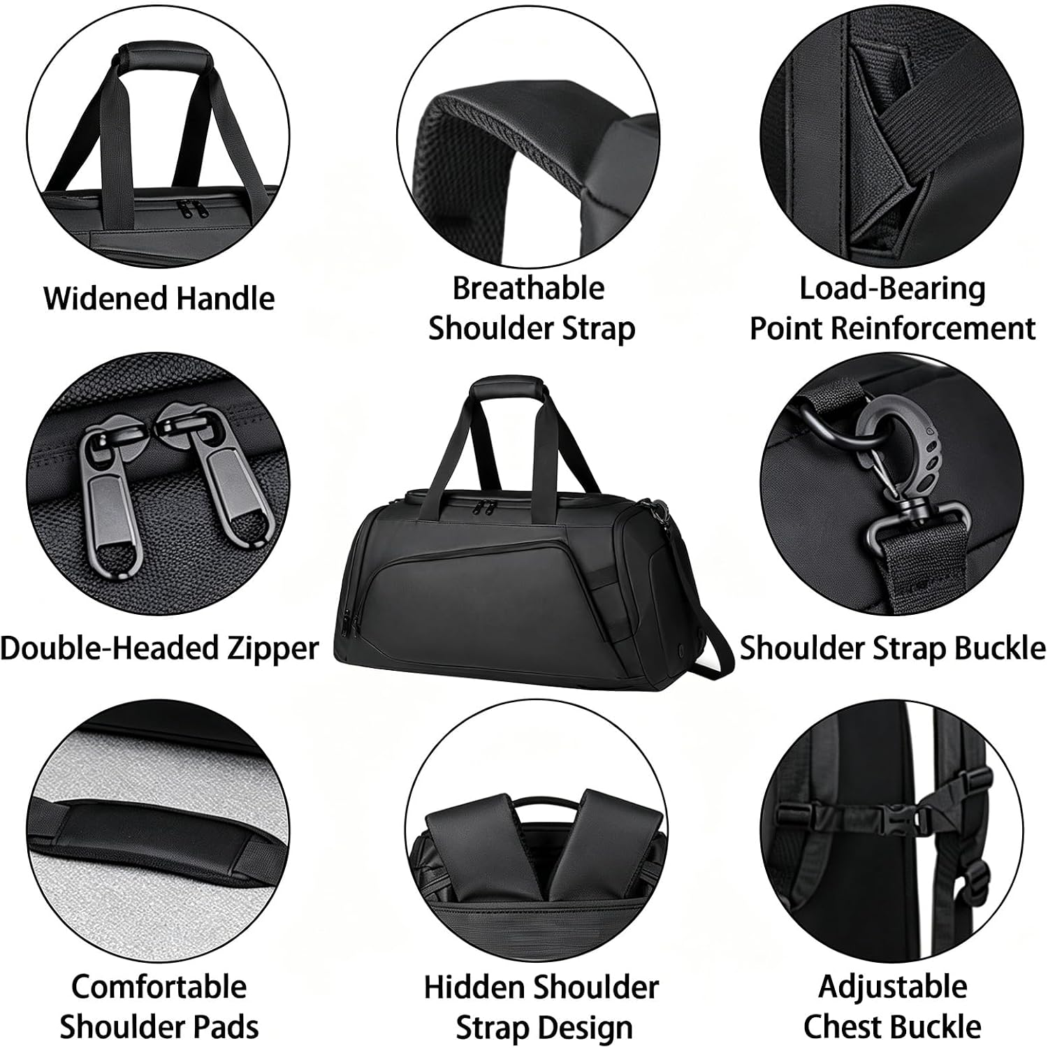 45L Large Gym Bag Sport Duffle Backpack for Men Women, Water Resistant Fitness Sport Tote Bags Travel Weekend Overnight Carry on Bag with Shoe & Wet & Insulation Pocket & Laptop Compartment image 4