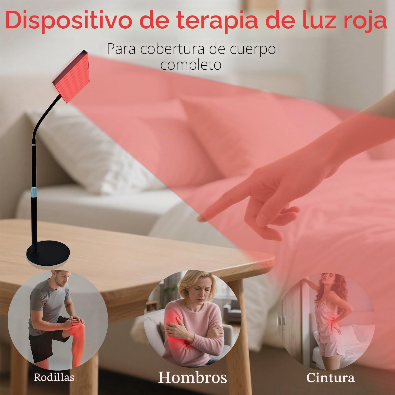 Lámpara de panel de terapia de luz roja de 30 W y 100 LED, infrarrojo cercano, longitudes de onda duales de 660 nm y 850 nm, brillo ajustable con temporizador para cuerpo completo, altura ajustable