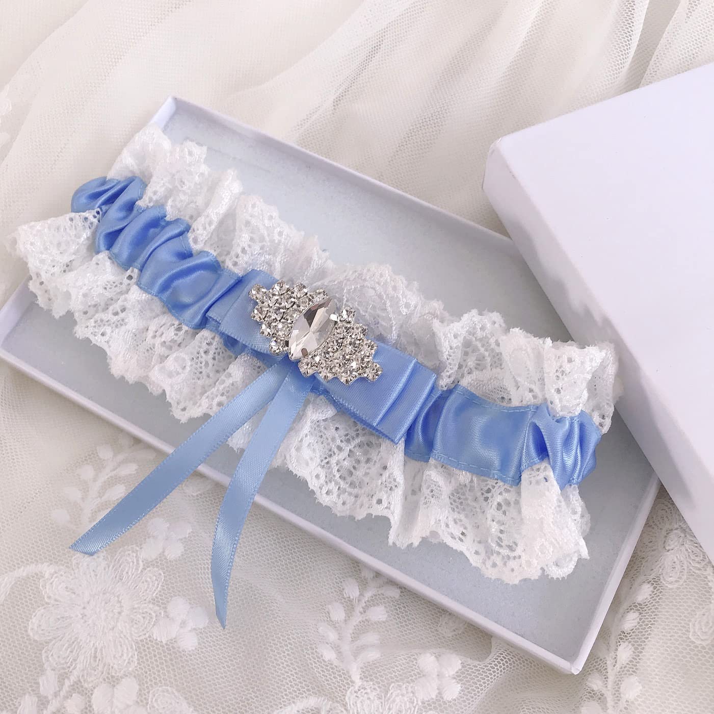 Jarretière Satin Bow Jarretière De Mariée Élastique Jambes De Dentelle De Diamant Esthétique avec Boucles De Jambe (Color : B, Size : 5pcs)