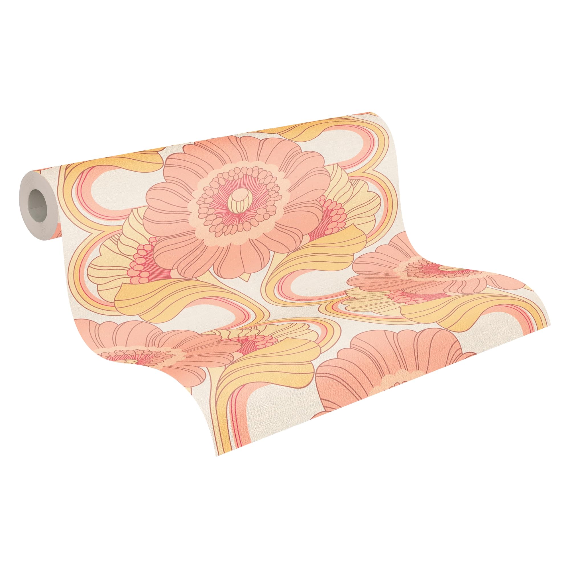 As Creation Retro Chic Floral Orange Wallpaper Stylish Textured Paste The Wall 4051315625453