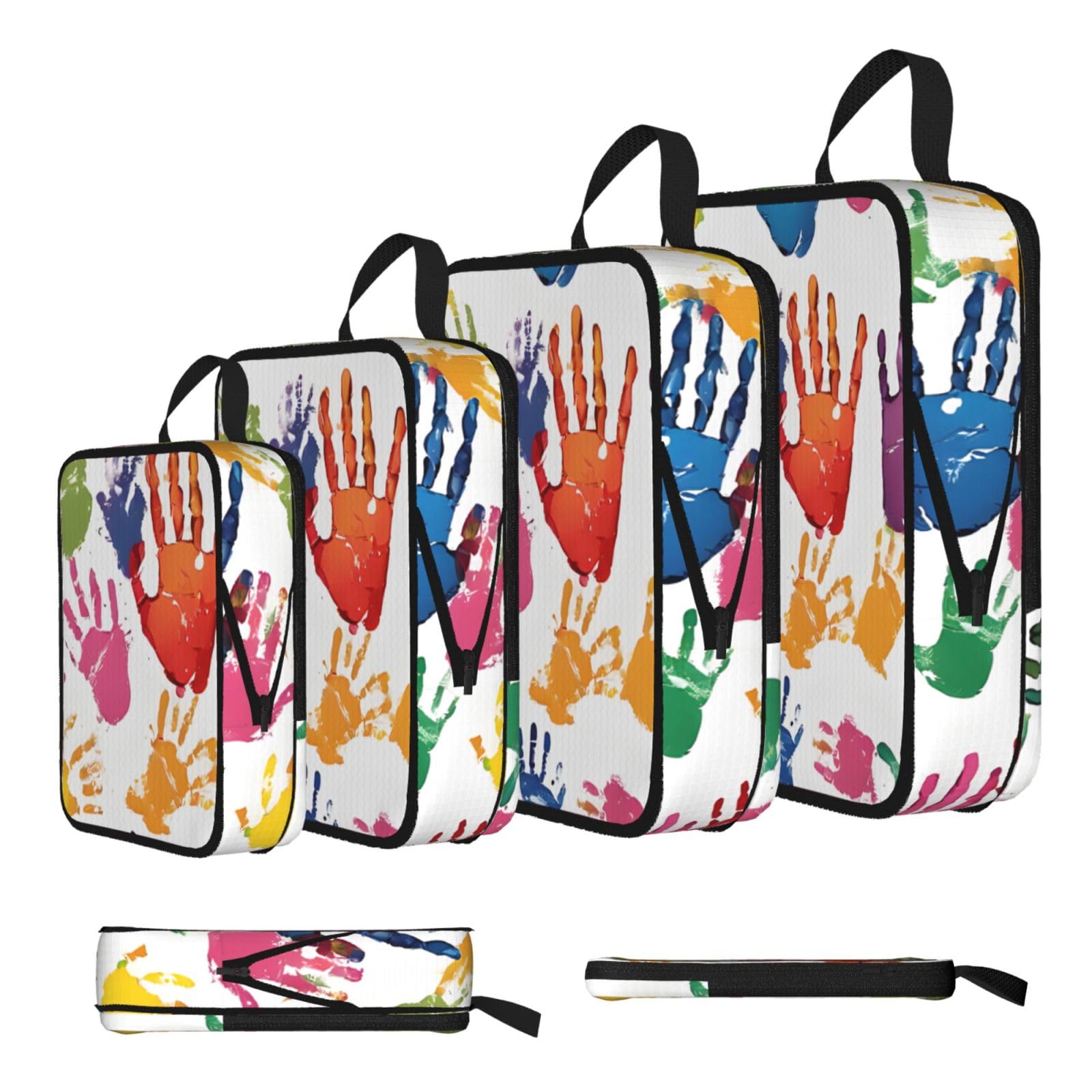 Ezdlowvba Black Hand Print Print Compression Packing Cubes 4-Piece Set With Multi- Compartment Travel Bag, Waterproof Suitcase Organiser Bags