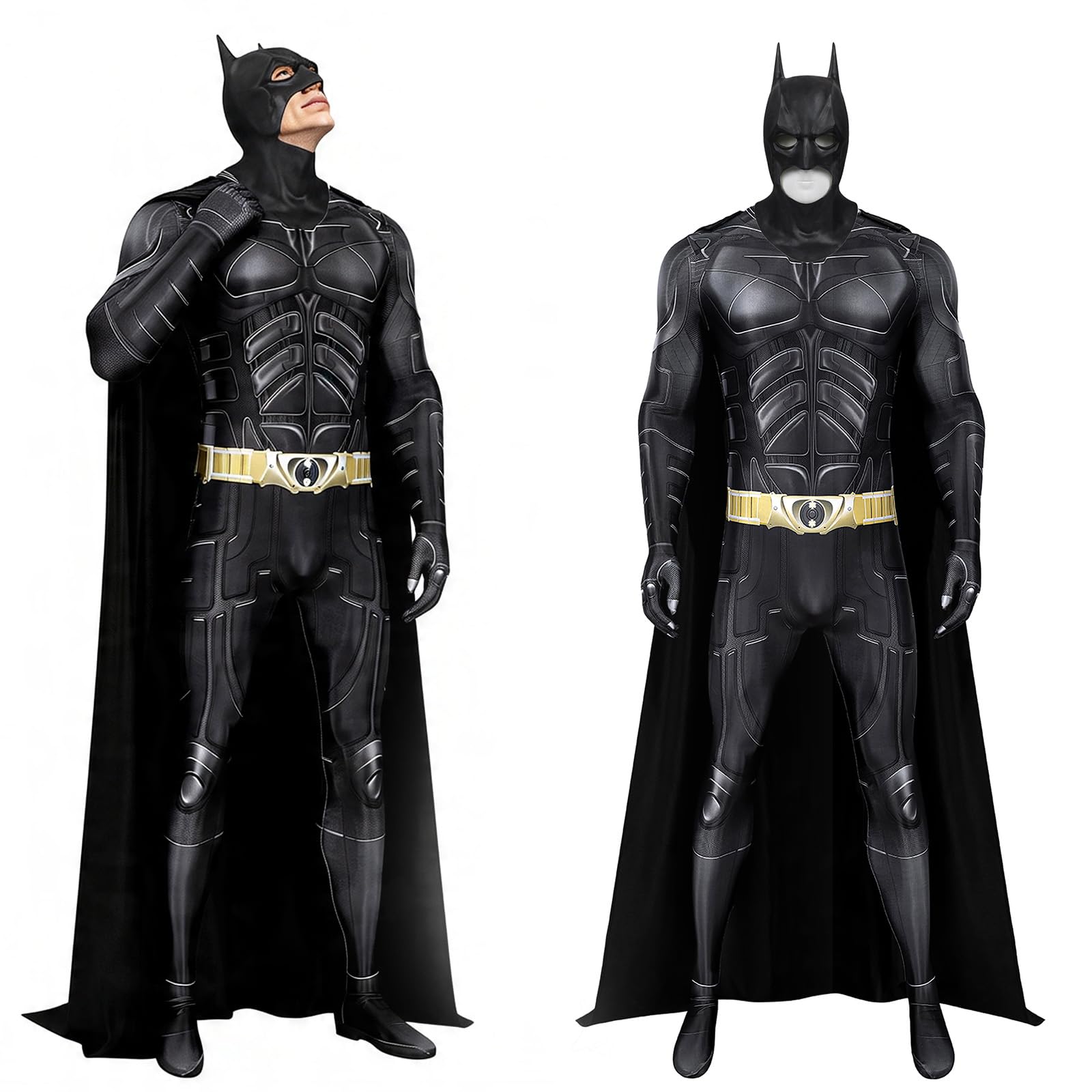 SINSEN Bat Superhero Costume for Adult Men, Knight Cosplay Jumpsuit Cloak Outfit Mask for Halloween Party Dark