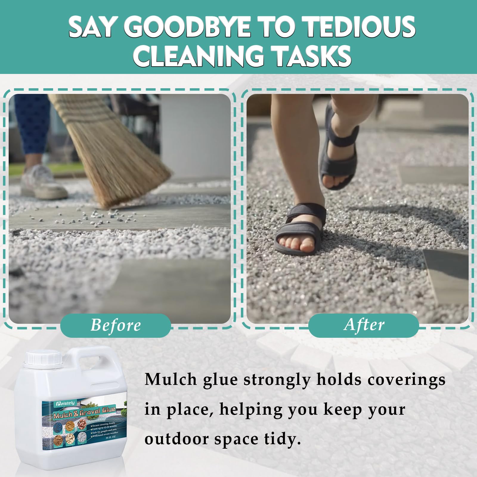 Mulch & Gravel Glue for Landscaping, Powerful Concentrated Rock Glue for Pea Gravels, Gravel Binder, Secure Covering Firmly, Non-Toxic Mulch Adhesive for Rocks for Locking Most Mulches