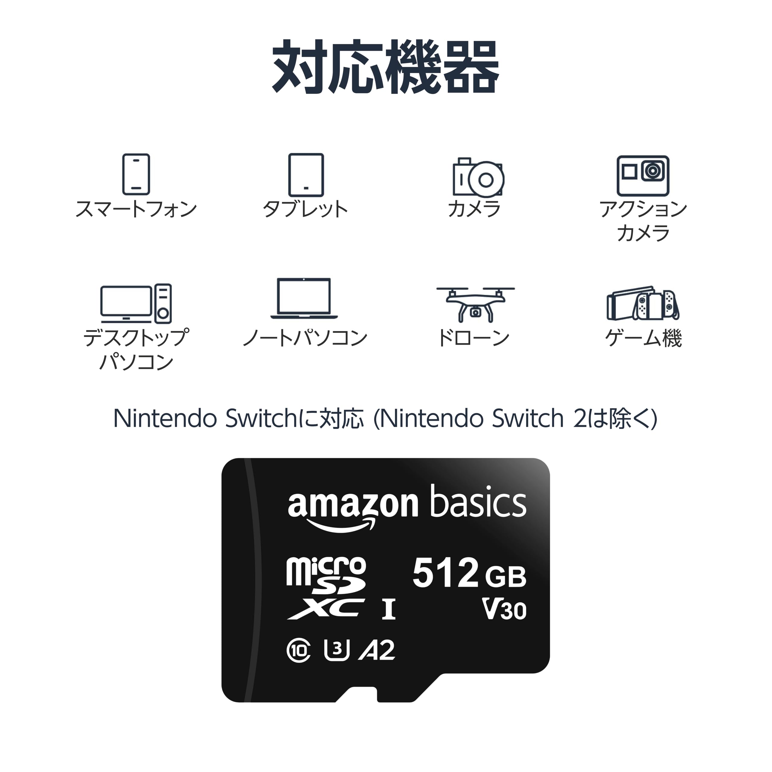 Amazon | Amazonベーシック microSDXC メモリーカード 512GB フル