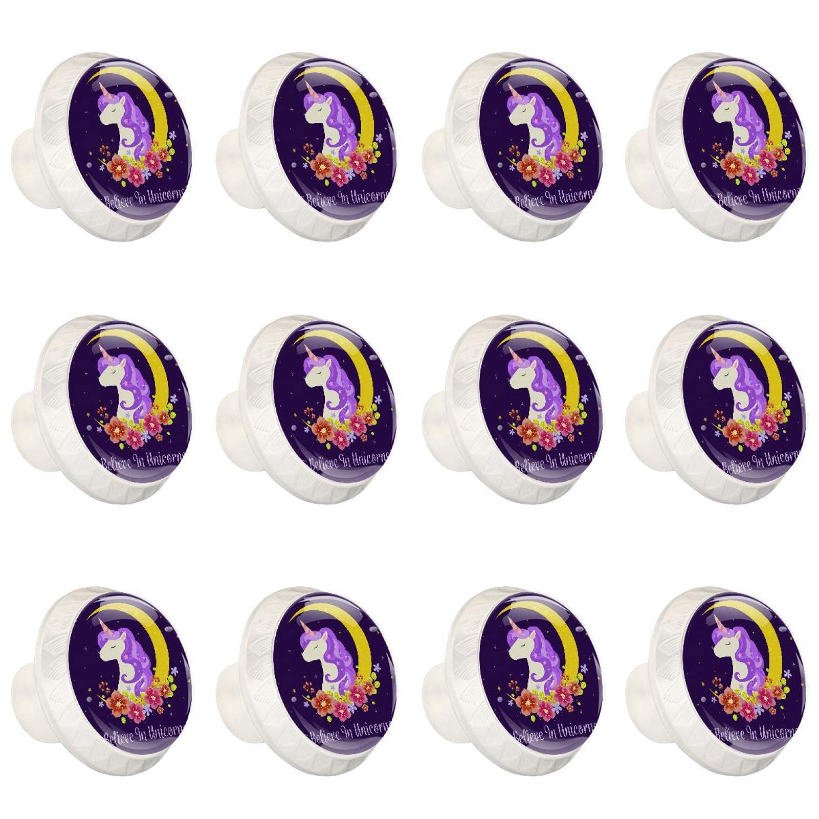 Boutons d'armoires de cuisine ronds poignée tiroirs de placard commode Licorne magique fleur