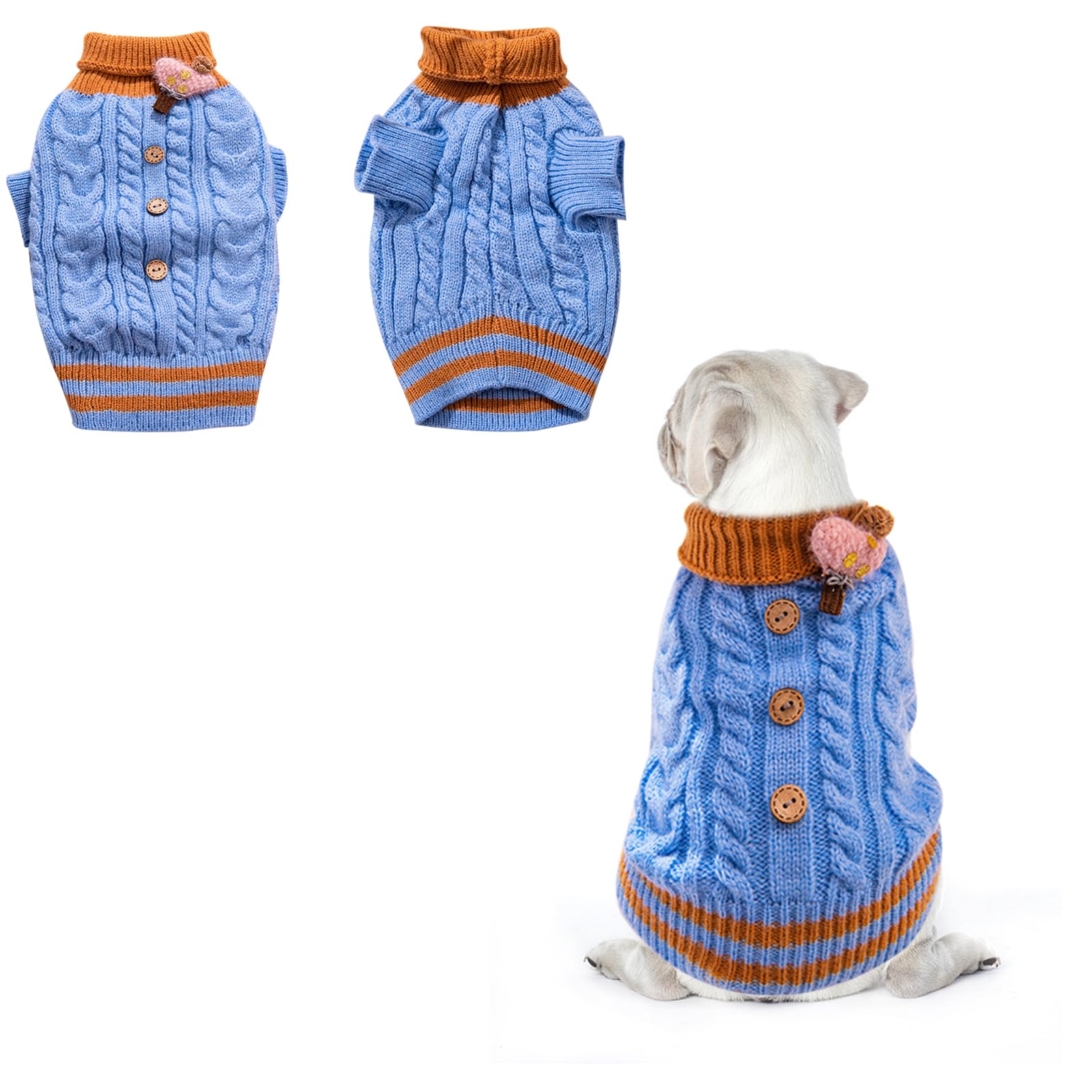PLUSHCEWT Sweter dla zwierząt domowych, golf, dzianinowy sweter, płaszcz zimowy, cieplejszy dzianinowy sweter dla psa, miękki, szydełkowany, ubrania dla psa, kamizelka dla zwierząt domowych, na jesień