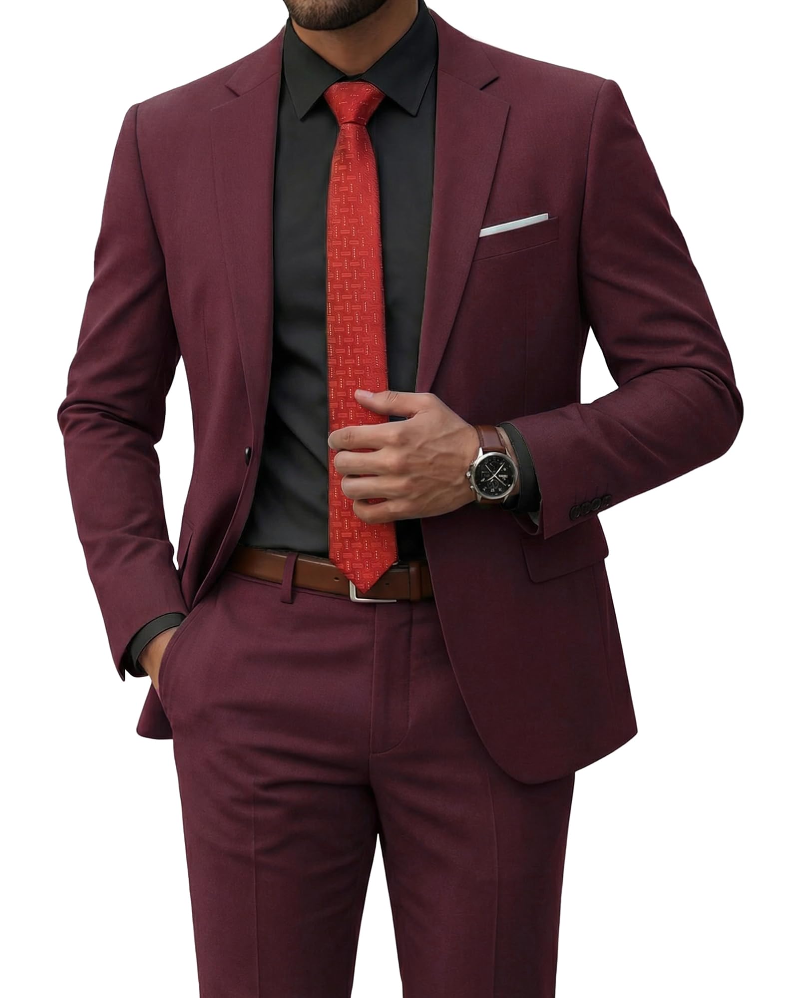 MrSure Men's Suit, 2 Piece Slim Fit Jacket and Pants with Tie, One Button Blazer Trouser for Weddings Proms