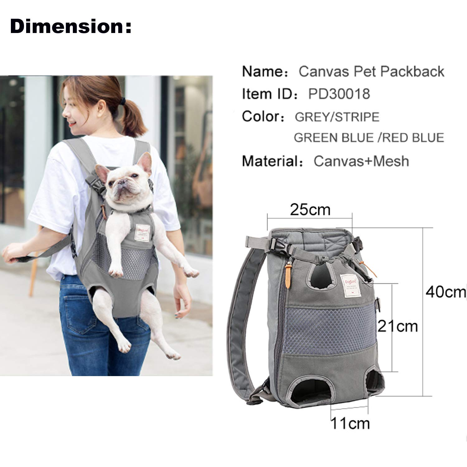 Tineer Zaino per Animali Domestici,Regolabile Dog Front Legs out Carrier Backpack Il Sacchetto di Mano Libero Viaggi,Easy-Fit per 5-12KG Piccole Medie Gatti Cani attività all'aperto (Stripe)