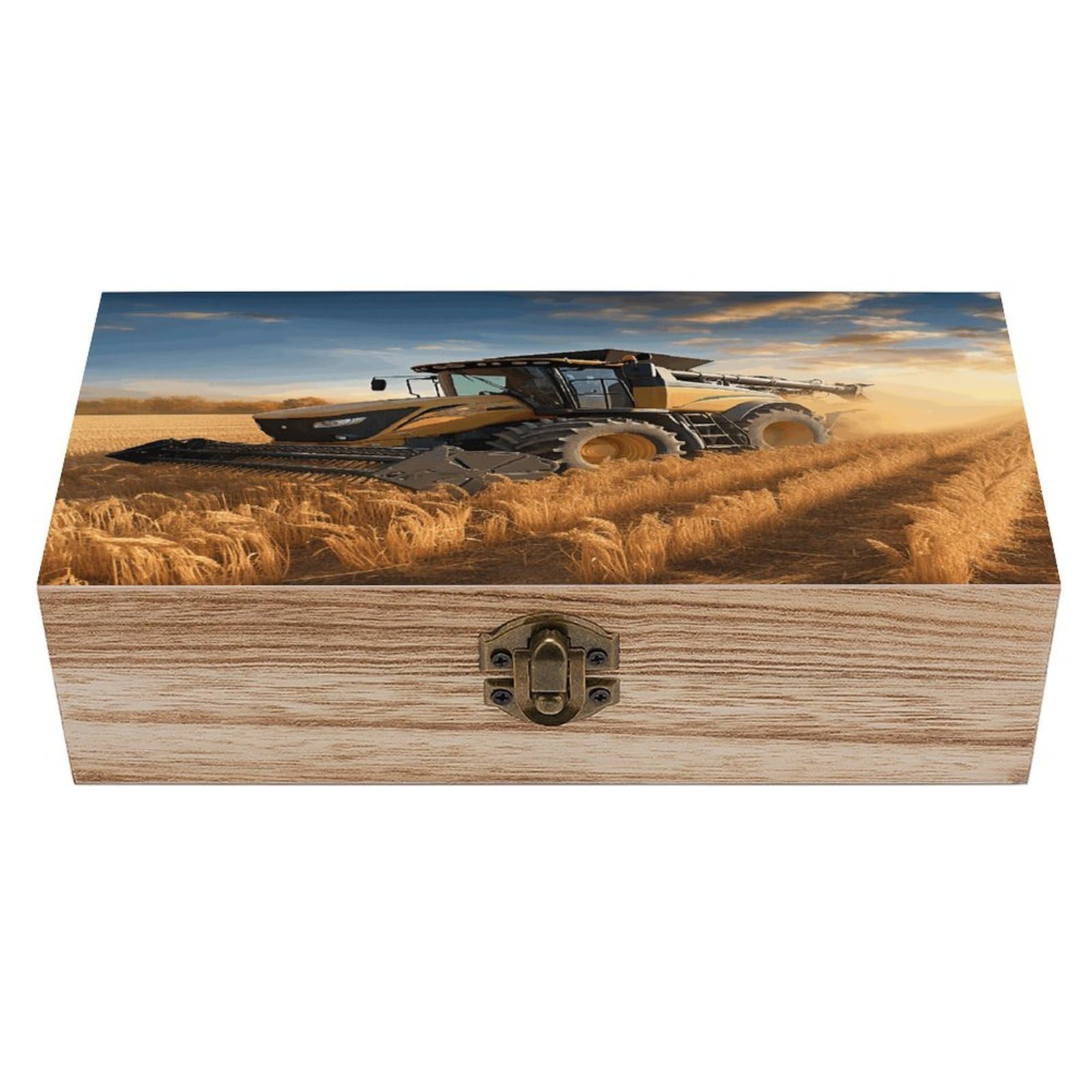 VstaDank Farm Tractor Harvest Wooden Storage Box Wooden Keepsake Box with Hinged Lid Exquisite Solid Wood Decorative Jewelry Case Memory Box for Jewelry Photos Letters Crafts Trinkets