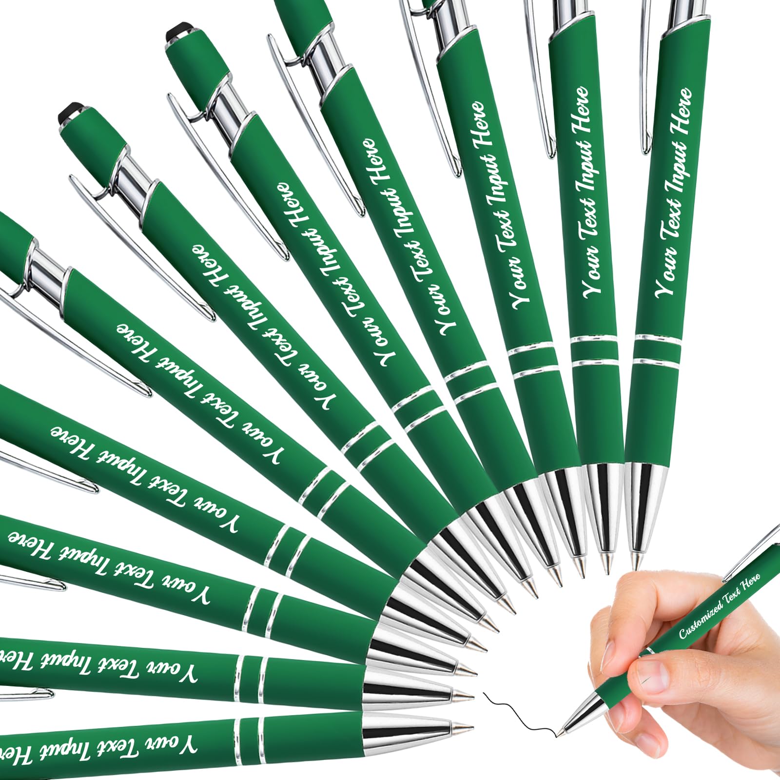 ShAxzHen Personalised Pens with Name Custom Ballpoint Pens Bulk Customised Engraved Pen Stylus for Business Graduation Black Ink Advertising Office Gifts Darkgreen 24 PCS — image 1