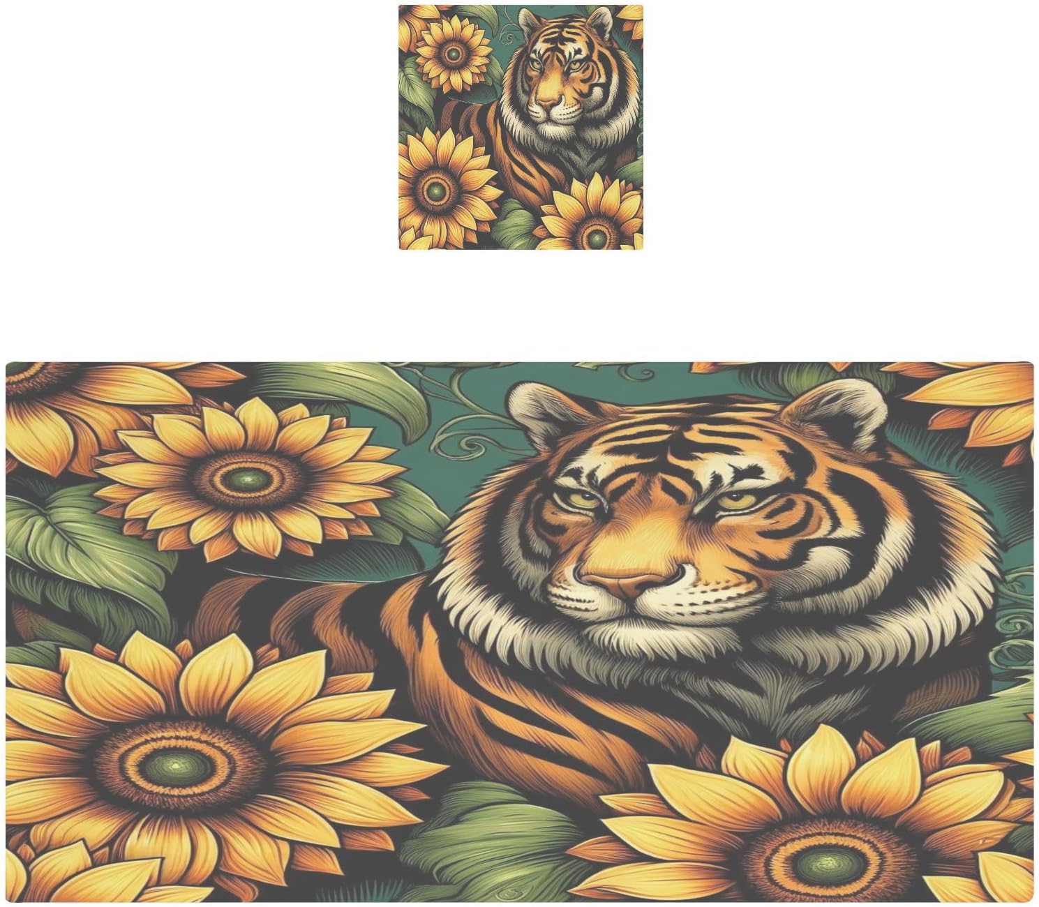 Hand Towels Premium Soft and Highly Absorbent Tigers and Sunflowers 2 Pcs Towels for Bathroom Set 100% Cotton Decorative Face Towels